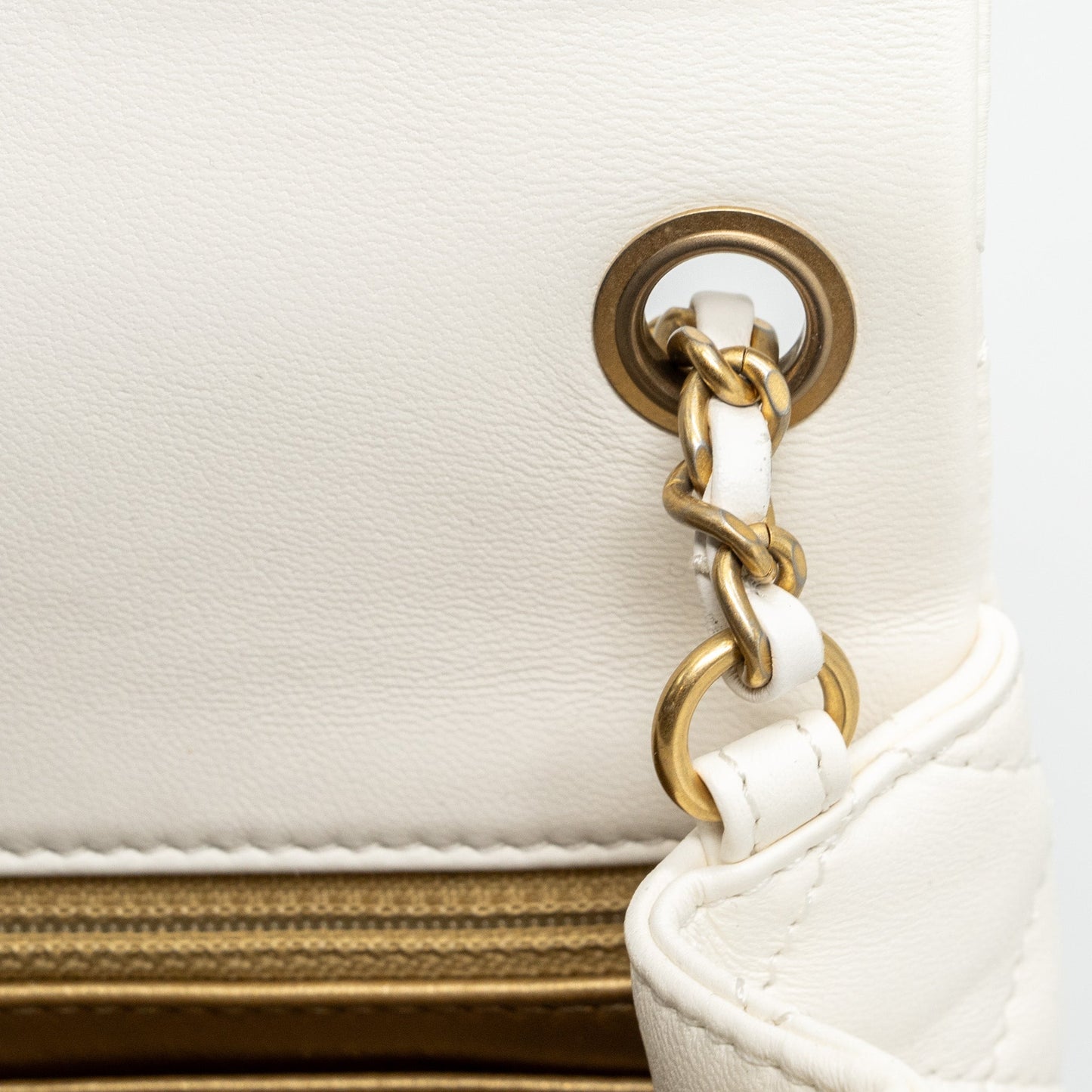 Chanel Pearl crush mini square flap bag lambskin white  (microchip)