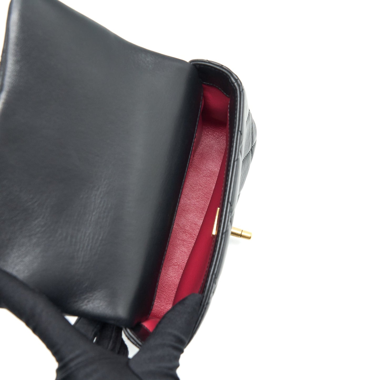 Chanel 22P Mini Square Flap Bag Lambskin Black Gold/Black Hardware