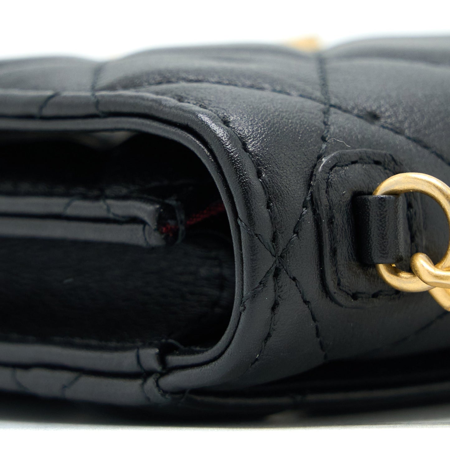 Chanel Vertical Flap Phone Pouch with Pearl Chain Lambskin Black Brushed