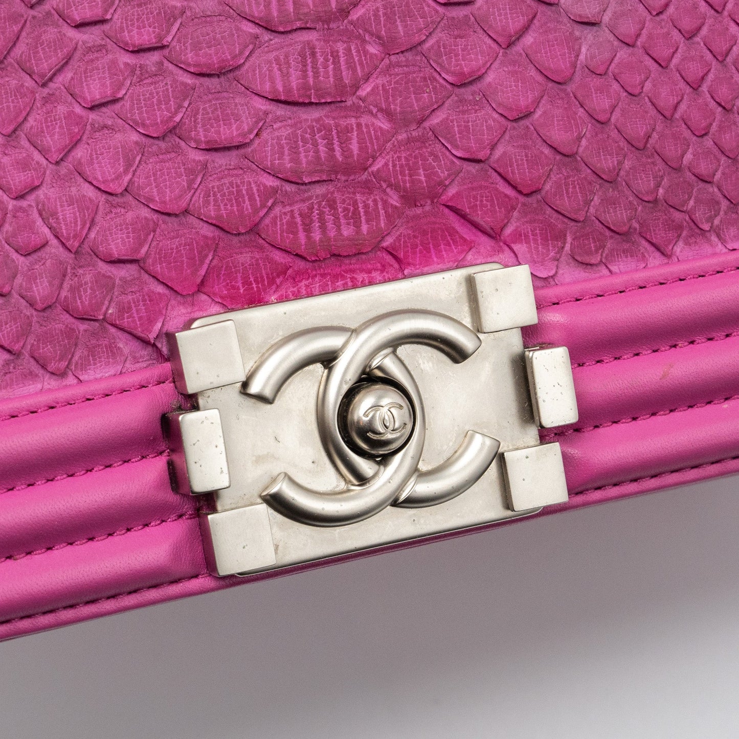 Chanel Medium Boy Bag Python Pink Brushed