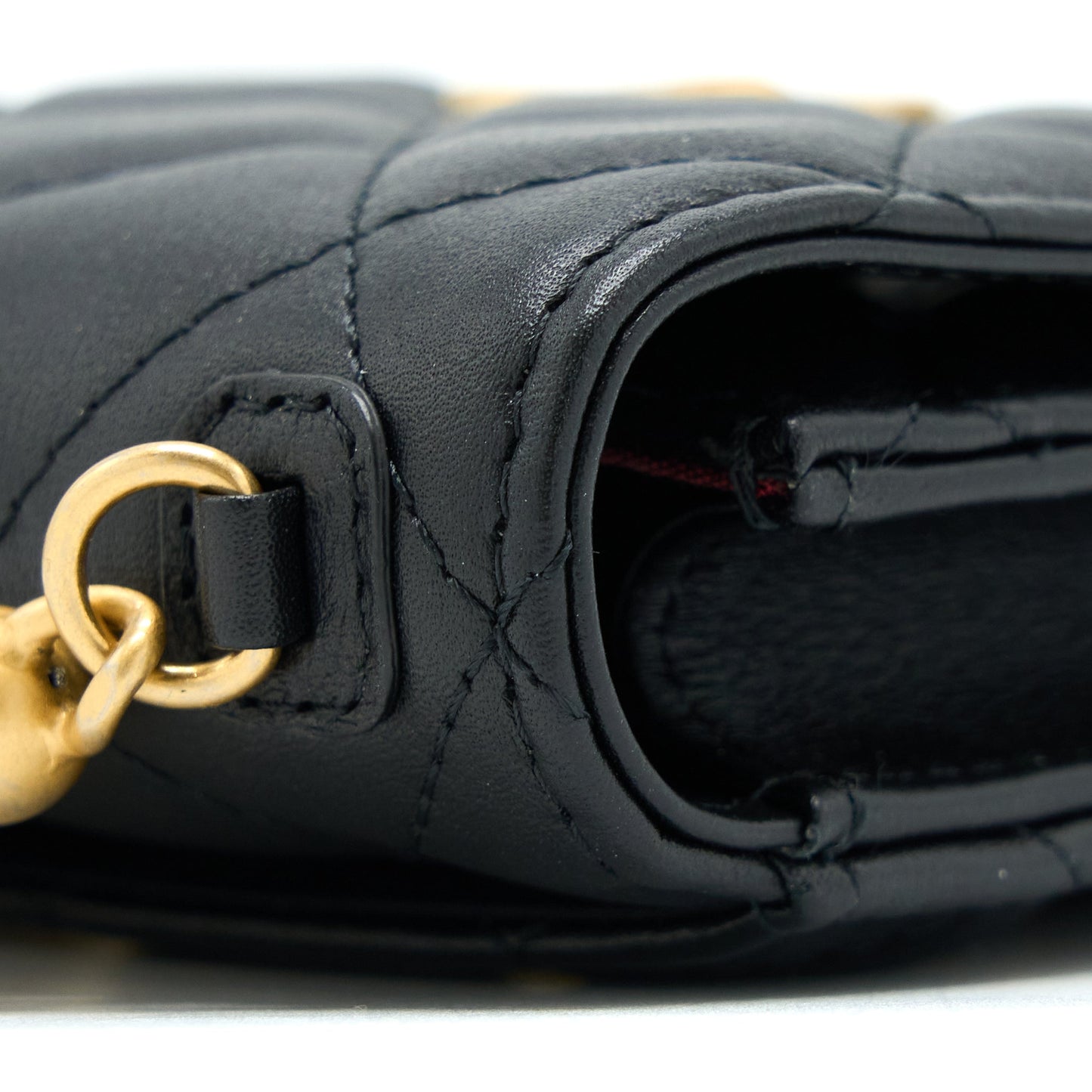Chanel Vertical Flap Phone Pouch with Pearl Chain Lambskin Black Brushed