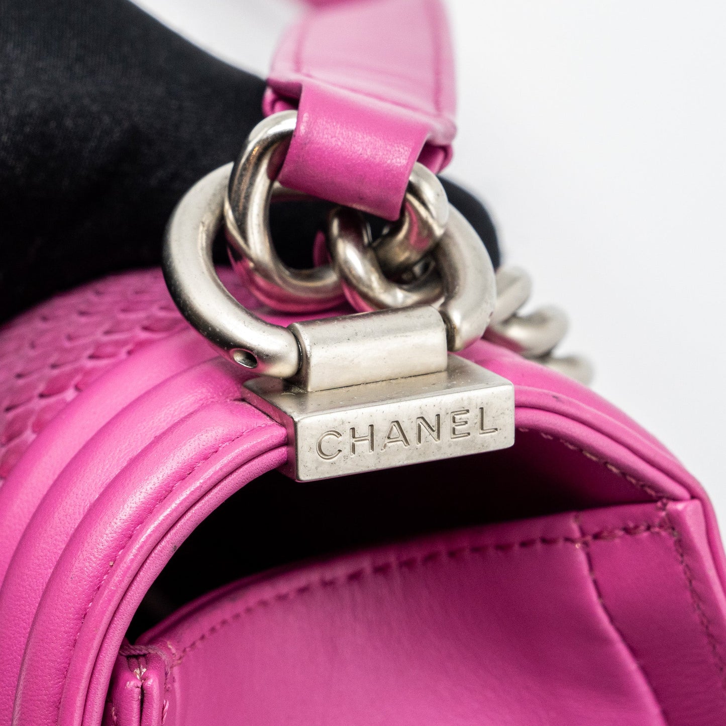 Chanel Medium Boy Bag Python Pink Brushed