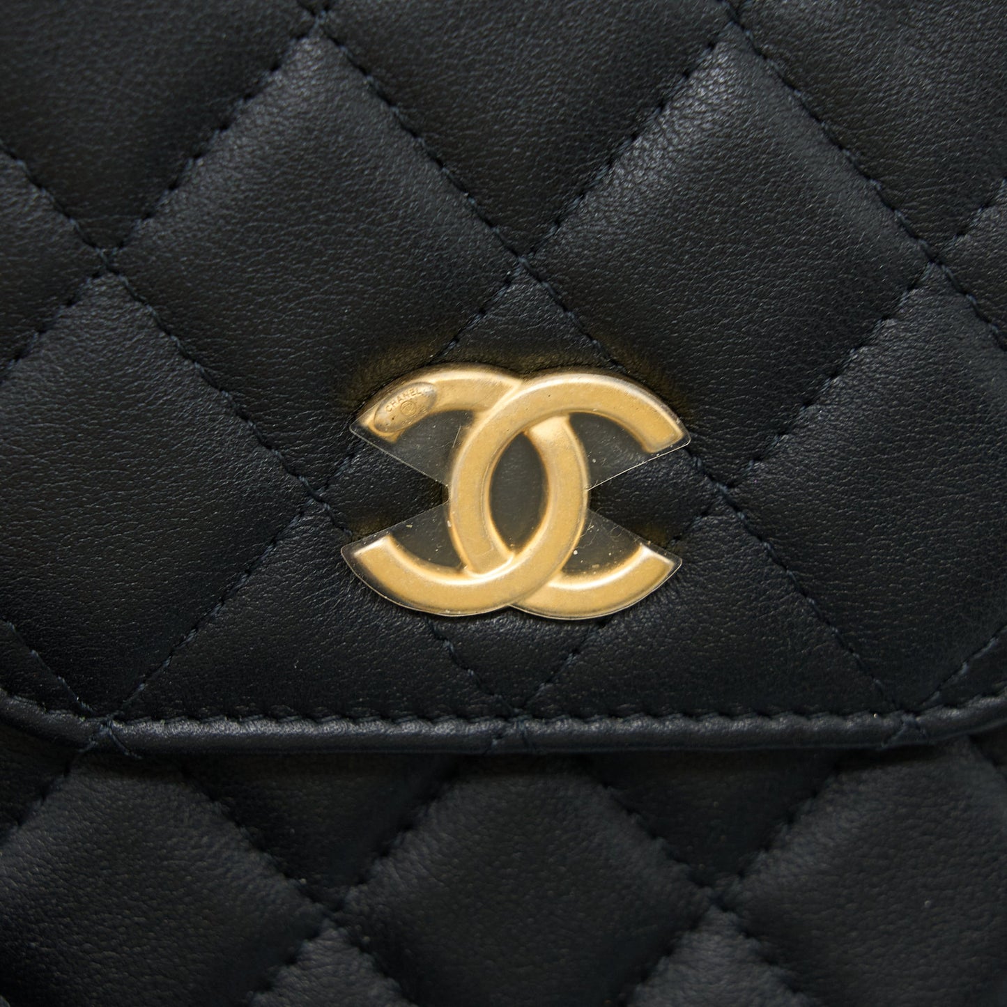 Chanel Vertical Flap Phone Pouch with Pearl Chain Lambskin Black Brushed