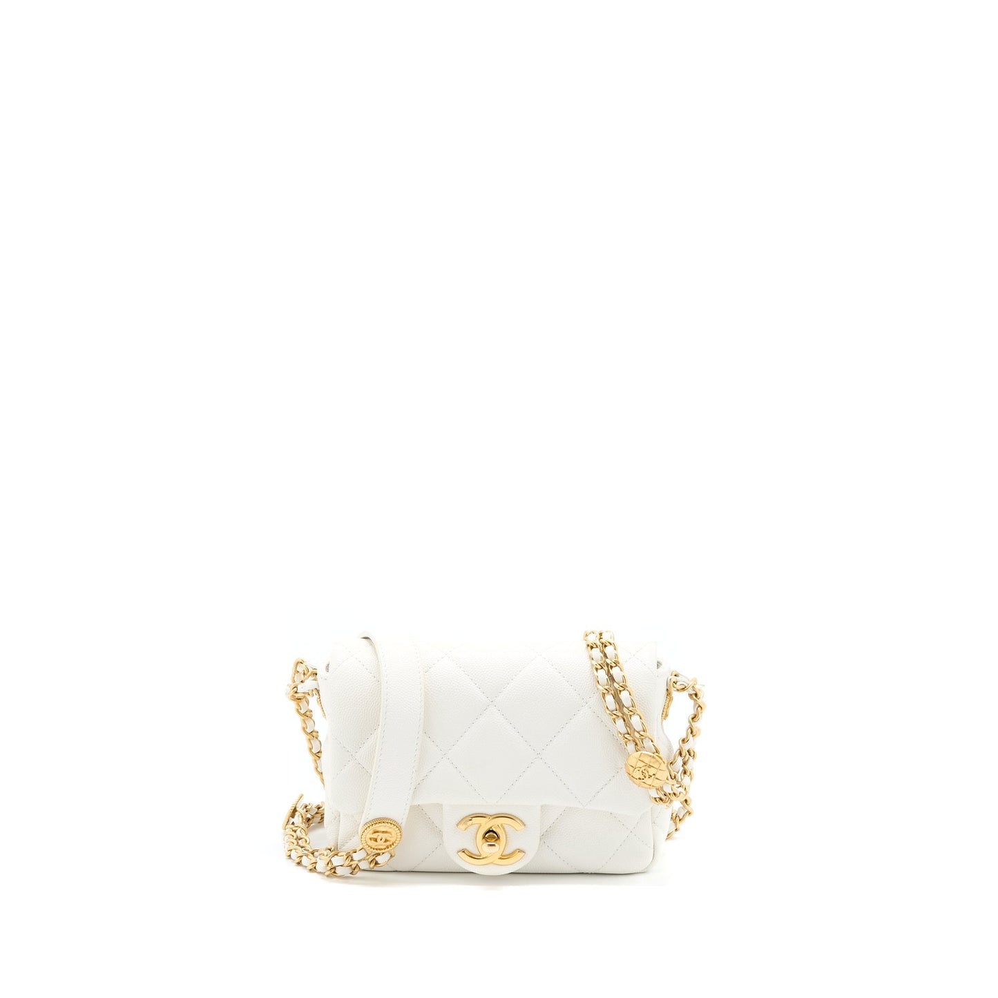 Chanel 22A Mini Square Flap Bag Caviar White Brushed  (Microchip)
