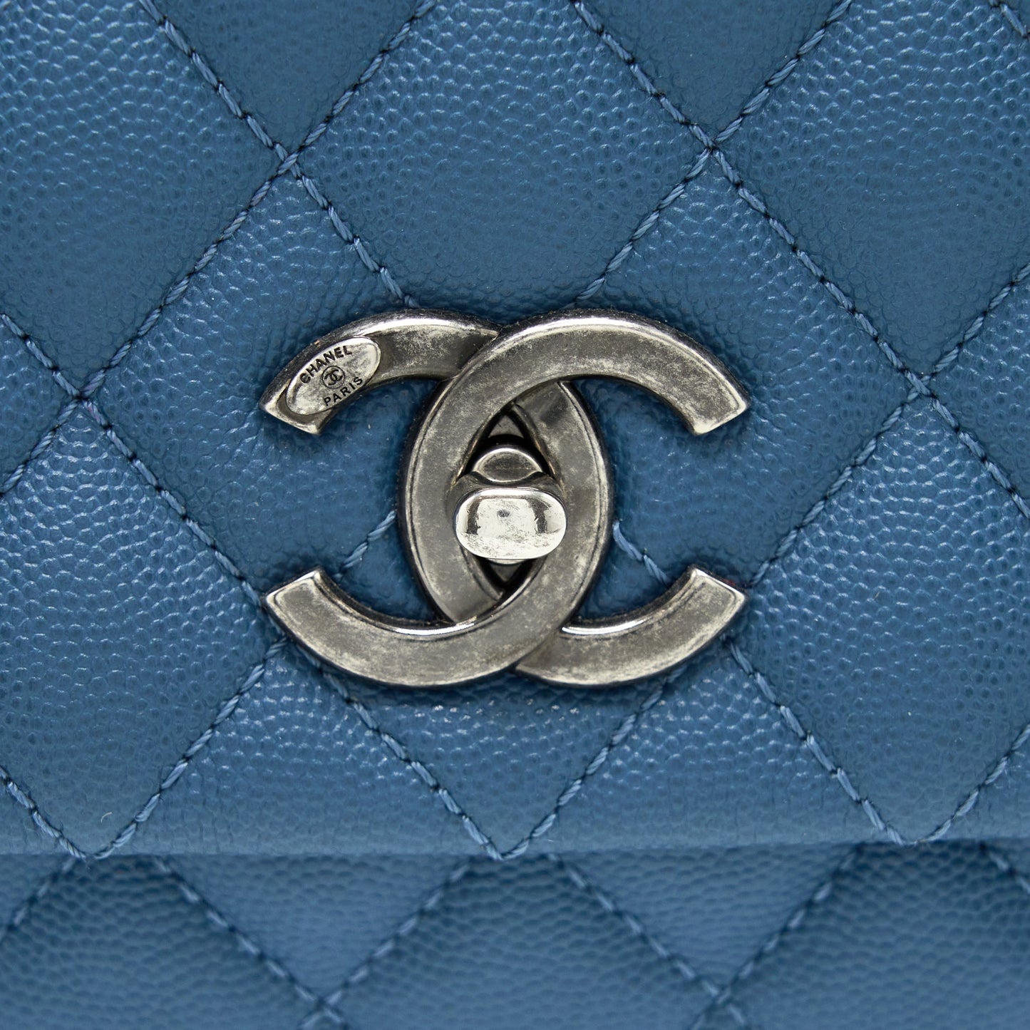 Chanel Medium Coco Handle Caviar Blue Ruthenium