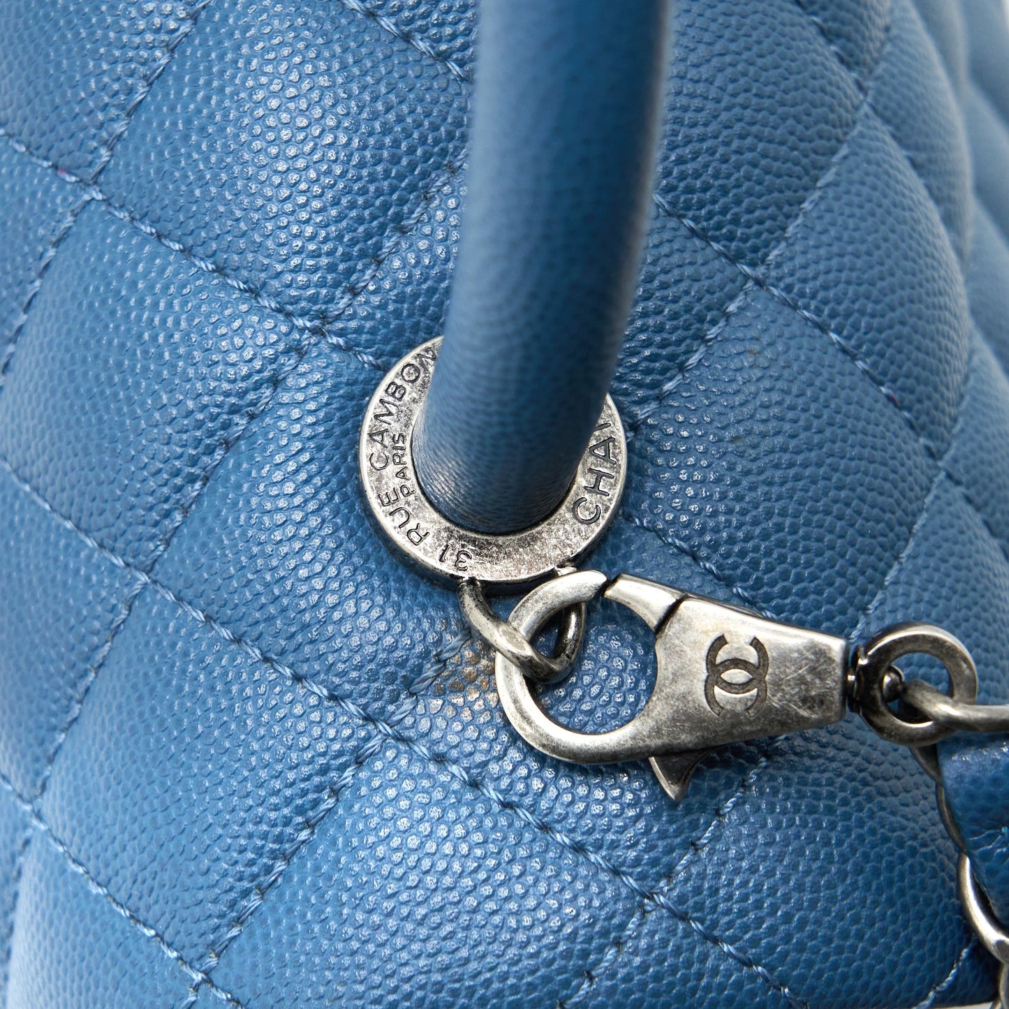 Chanel Medium Coco Handle Caviar Blue Ruthenium