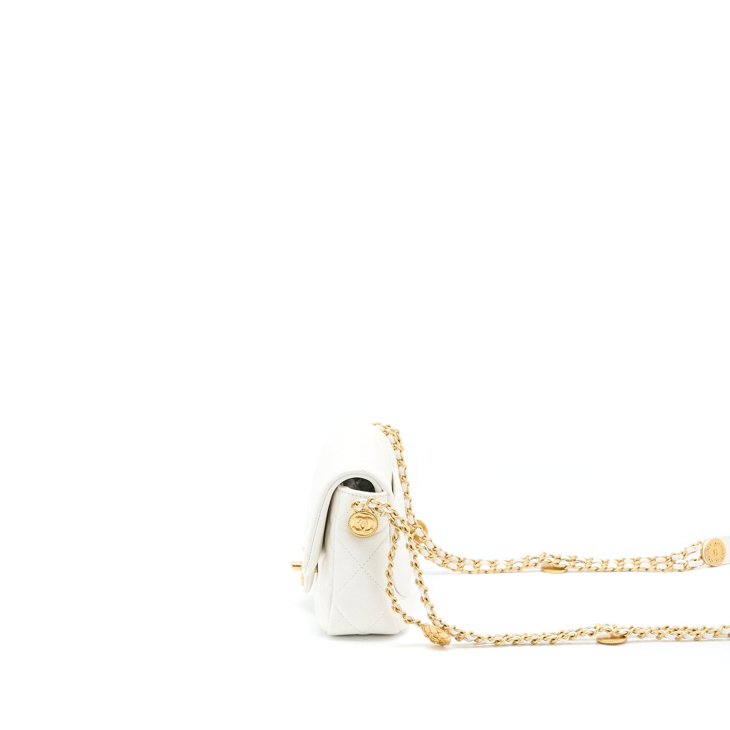 Chanel 22A Mini Square Flap Bag Caviar White Brushed  (Microchip)