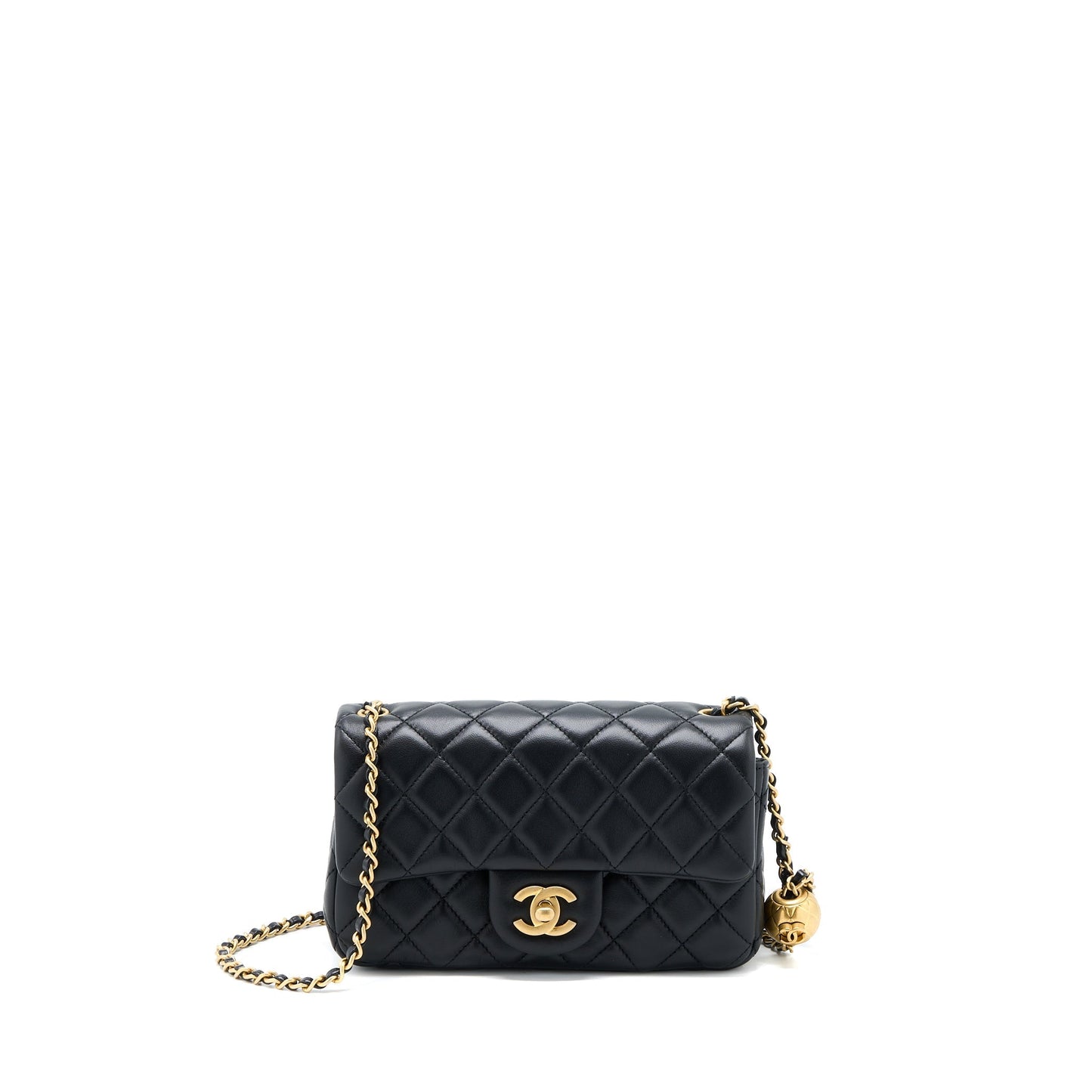Chanel Pearl Crush Mini Rectangular Flap Bag Lambskin Black Brushed