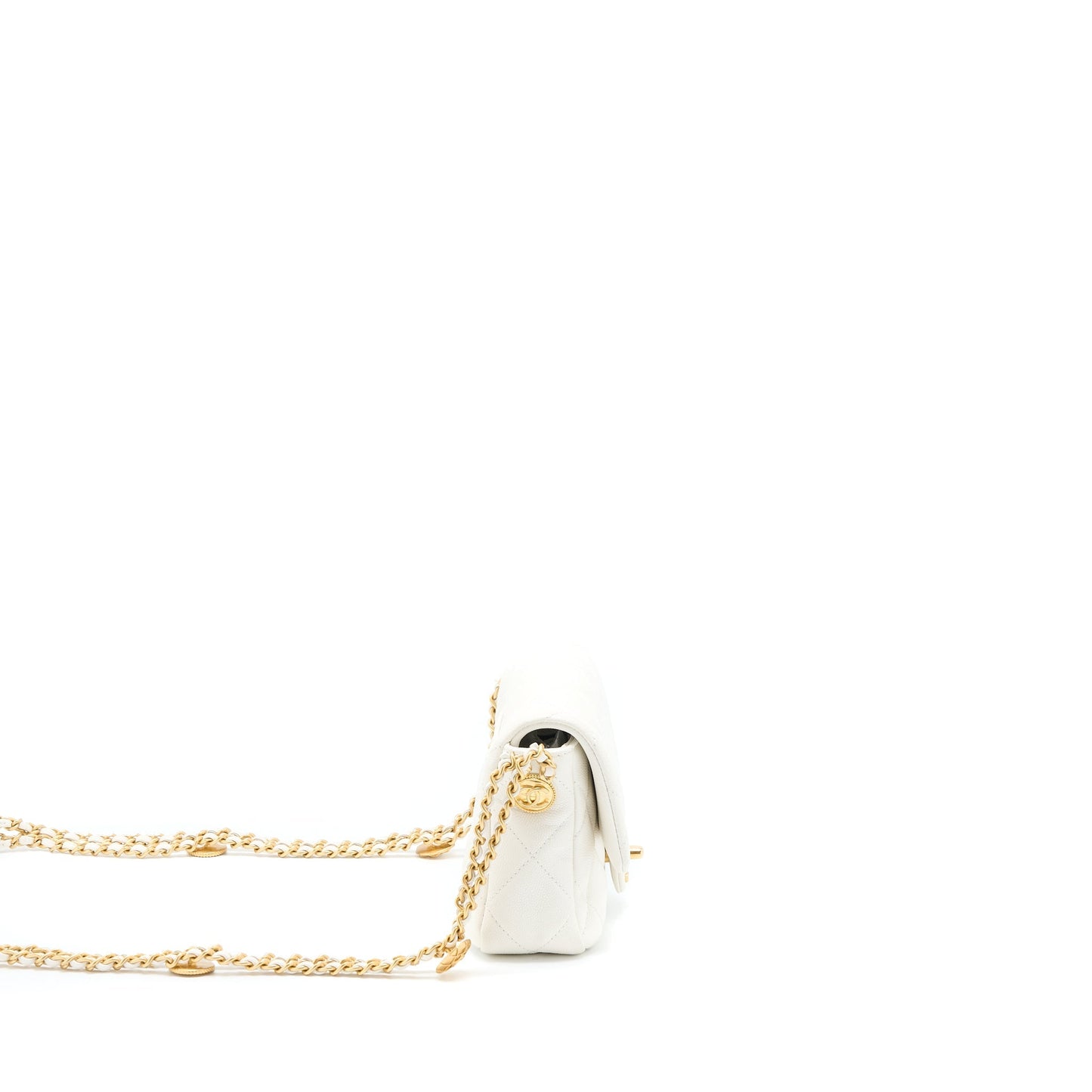 Chanel 22A Mini Square Flap Bag Caviar White Brushed  (Microchip)