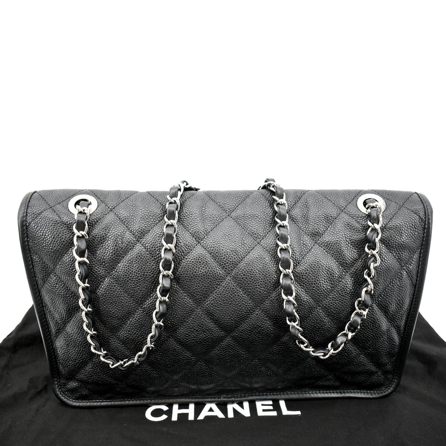 CHANEL Riviera Flap Large Quilted Caviar Leather Shoulder Bag Black