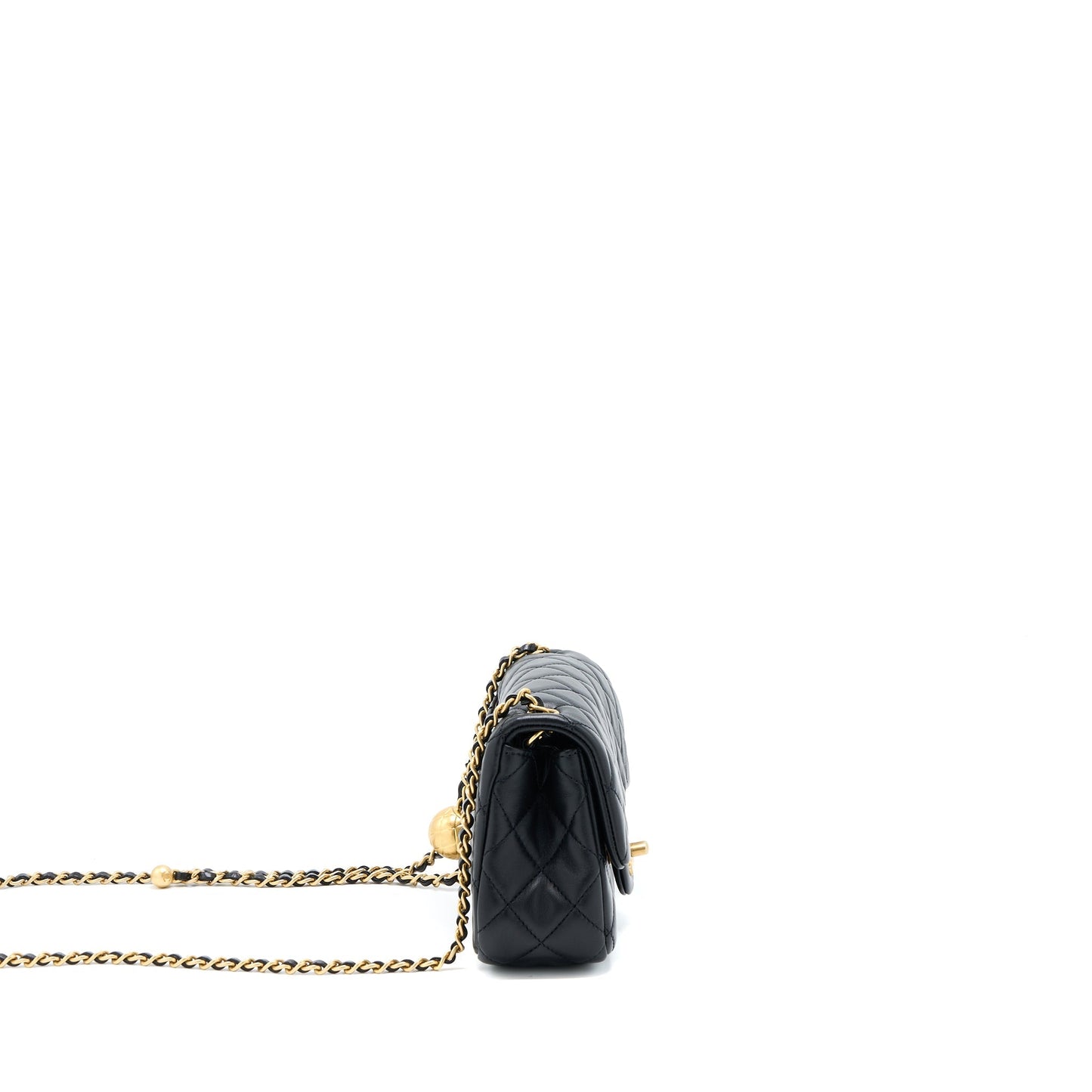 Chanel Pearl Crush Mini Rectangular Flap Bag Lambskin Black Brushed