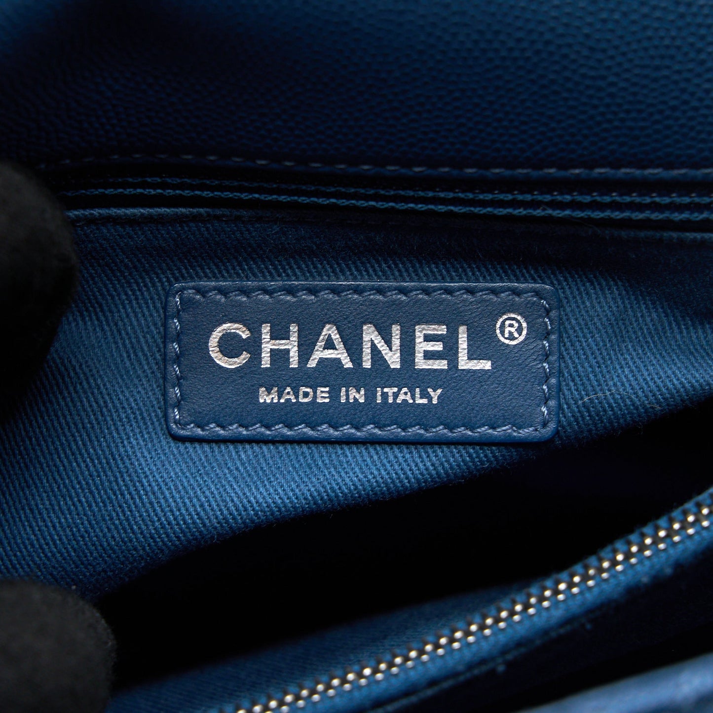 Chanel Medium Coco Handle Caviar Blue Ruthenium