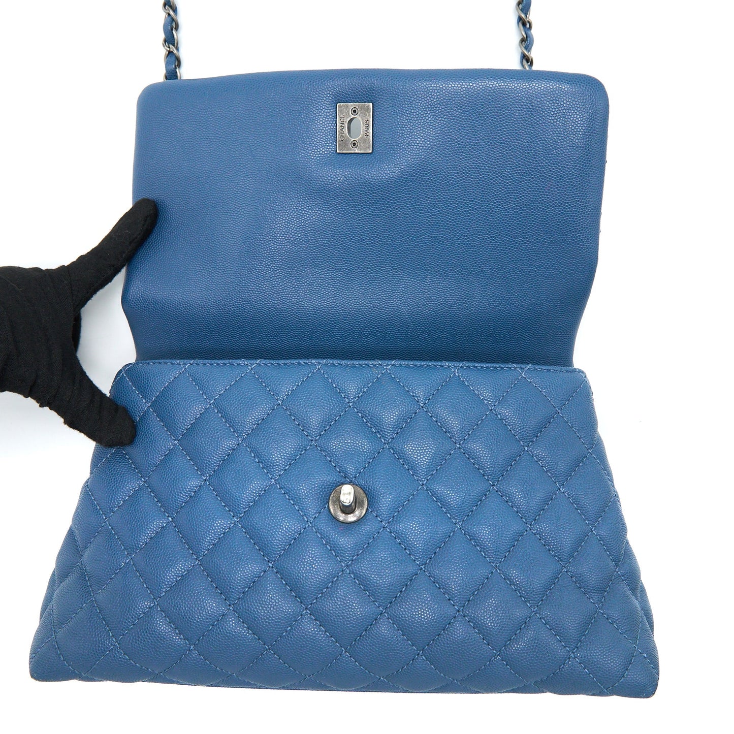 Chanel Medium Coco Handle Caviar Blue Ruthenium