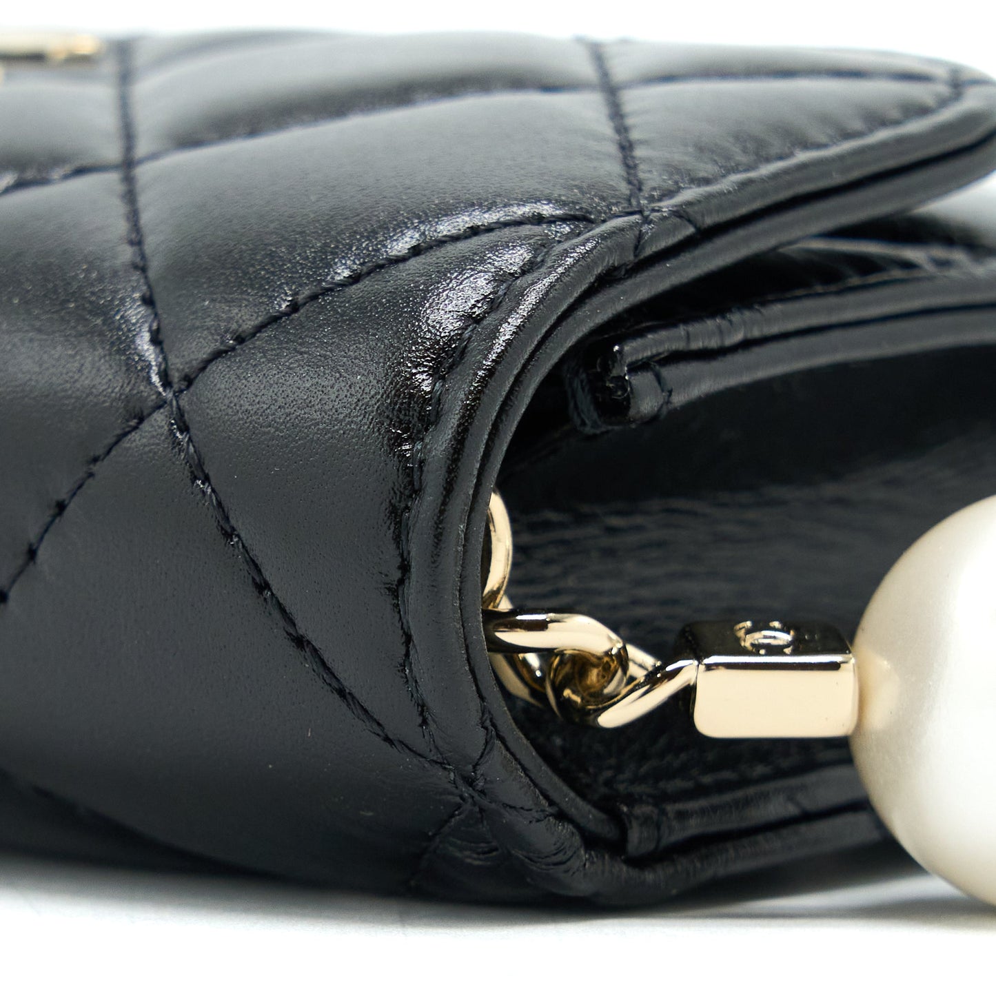 Chanel Mini Flap Bag with Giant Pearl Chain Lambskin Black L