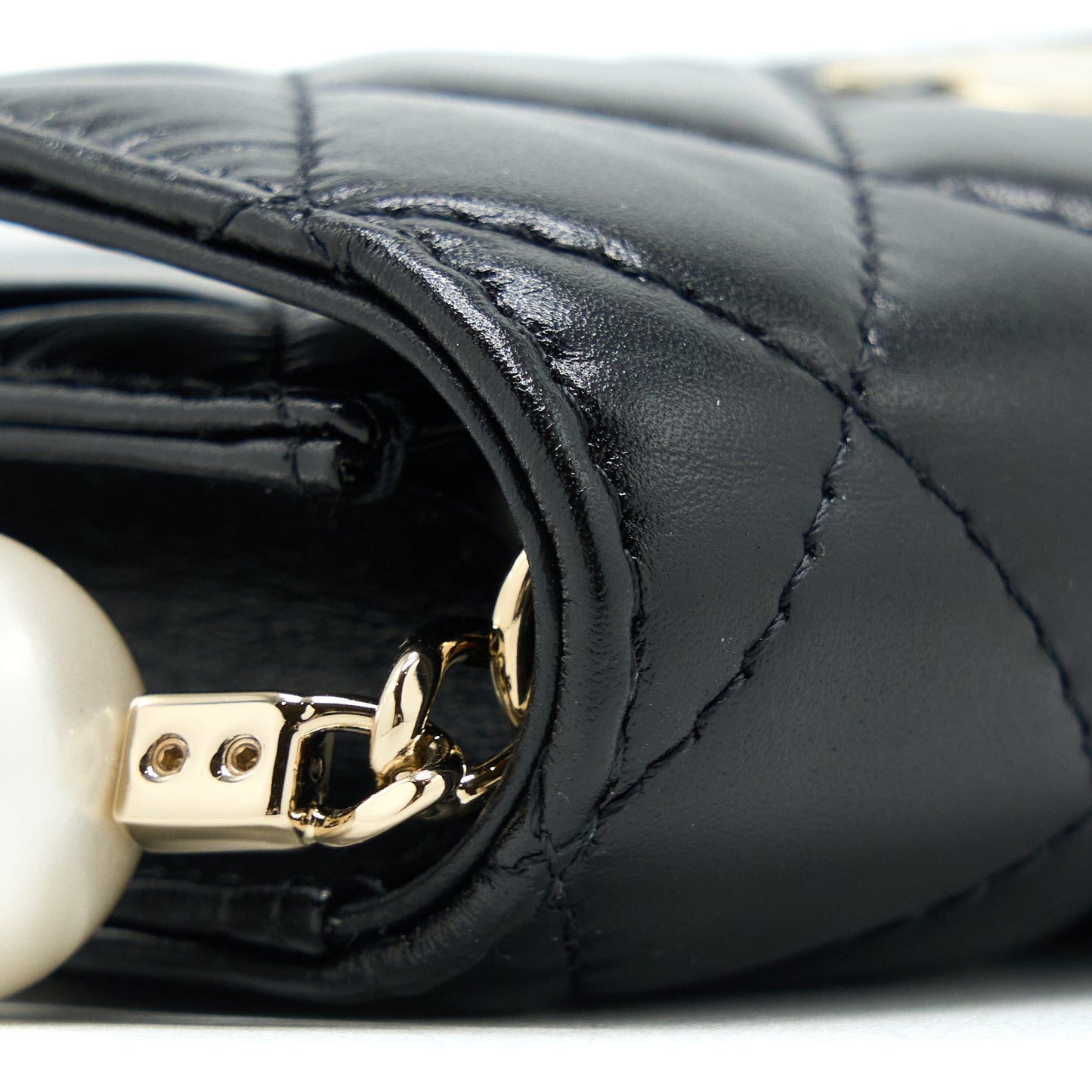 Chanel Mini Flap Bag with Giant Pearl Chain Lambskin Black L