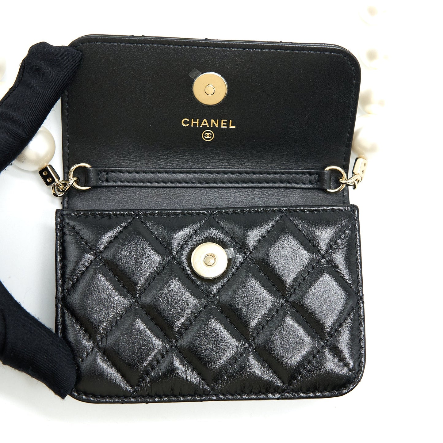 Chanel Mini Flap Bag with Giant Pearl Chain Lambskin Black L
