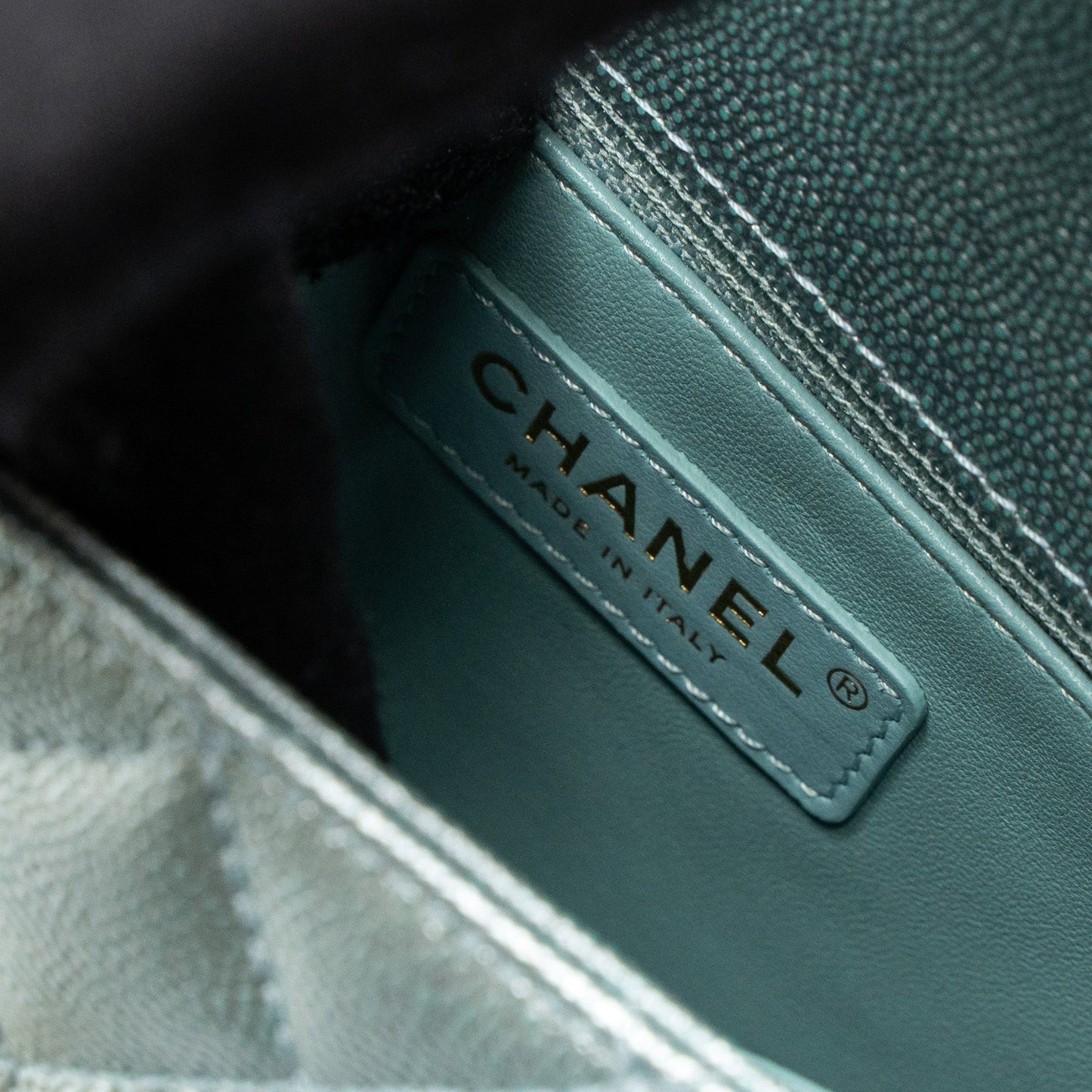 Chanel Small Coco Handle Caviar Metallic Light Blue Brushed  (Microchip)
