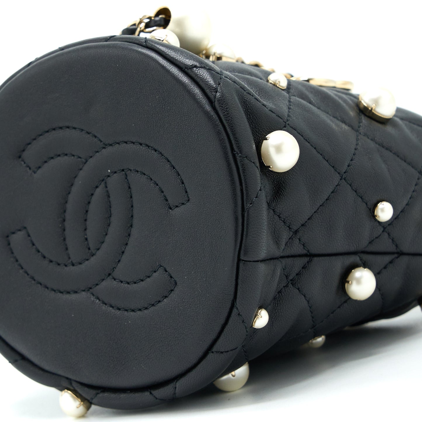 Chanel Mini Pearly Bucket Bag with Chain Lambskin Black L