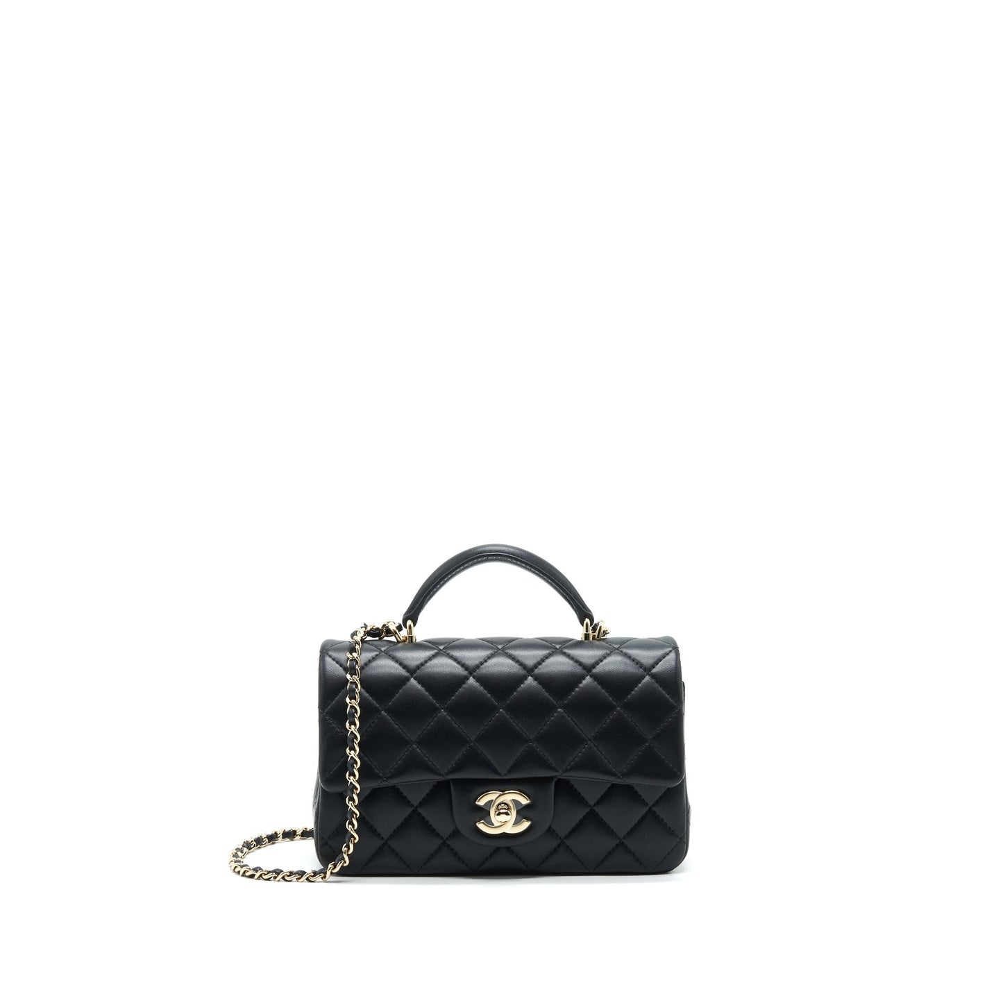Chanel 21K Top Handle Mini Rectangular Flap Bag Black