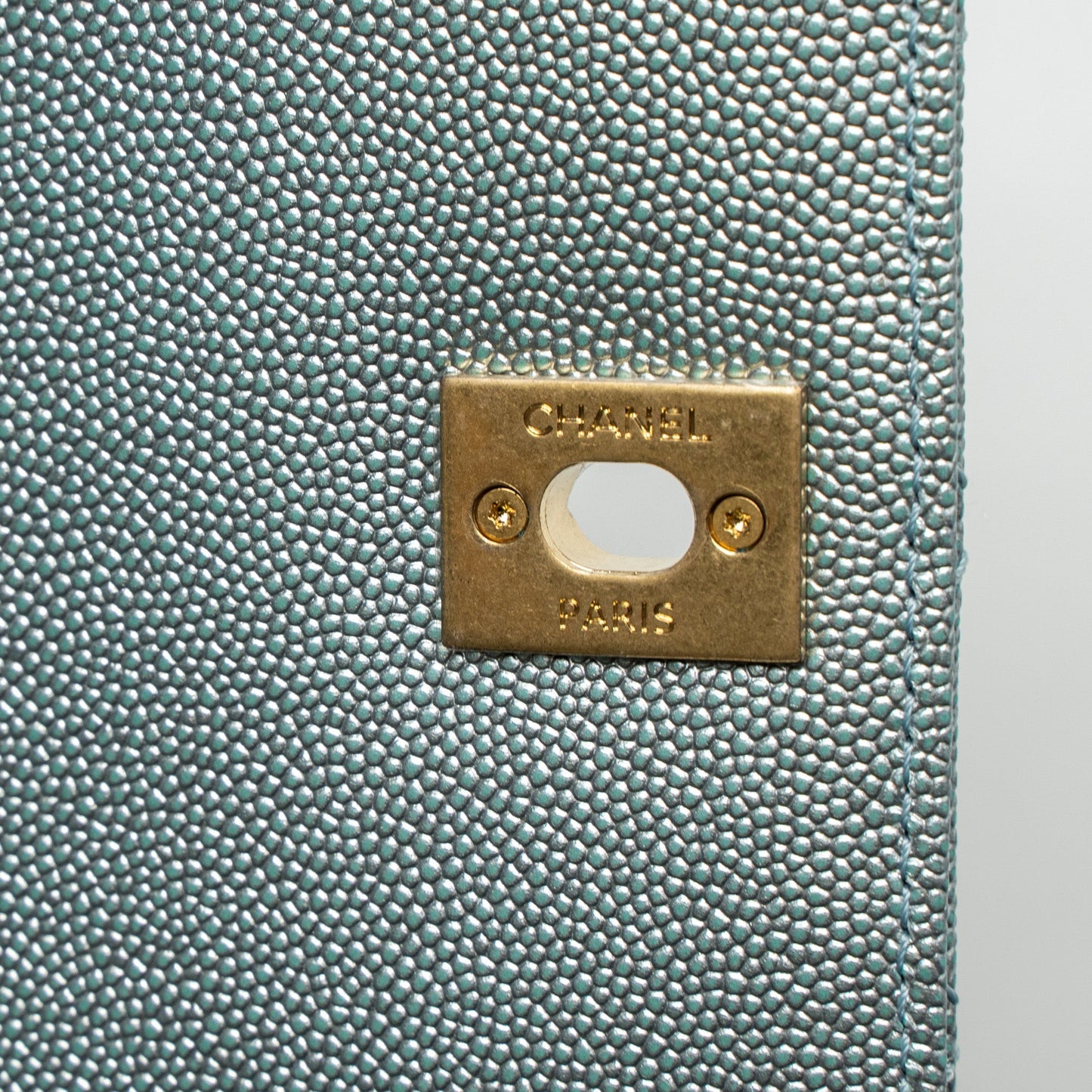 Chanel Small Coco Handle Caviar Metallic Light Blue Brushed  (Microchip)