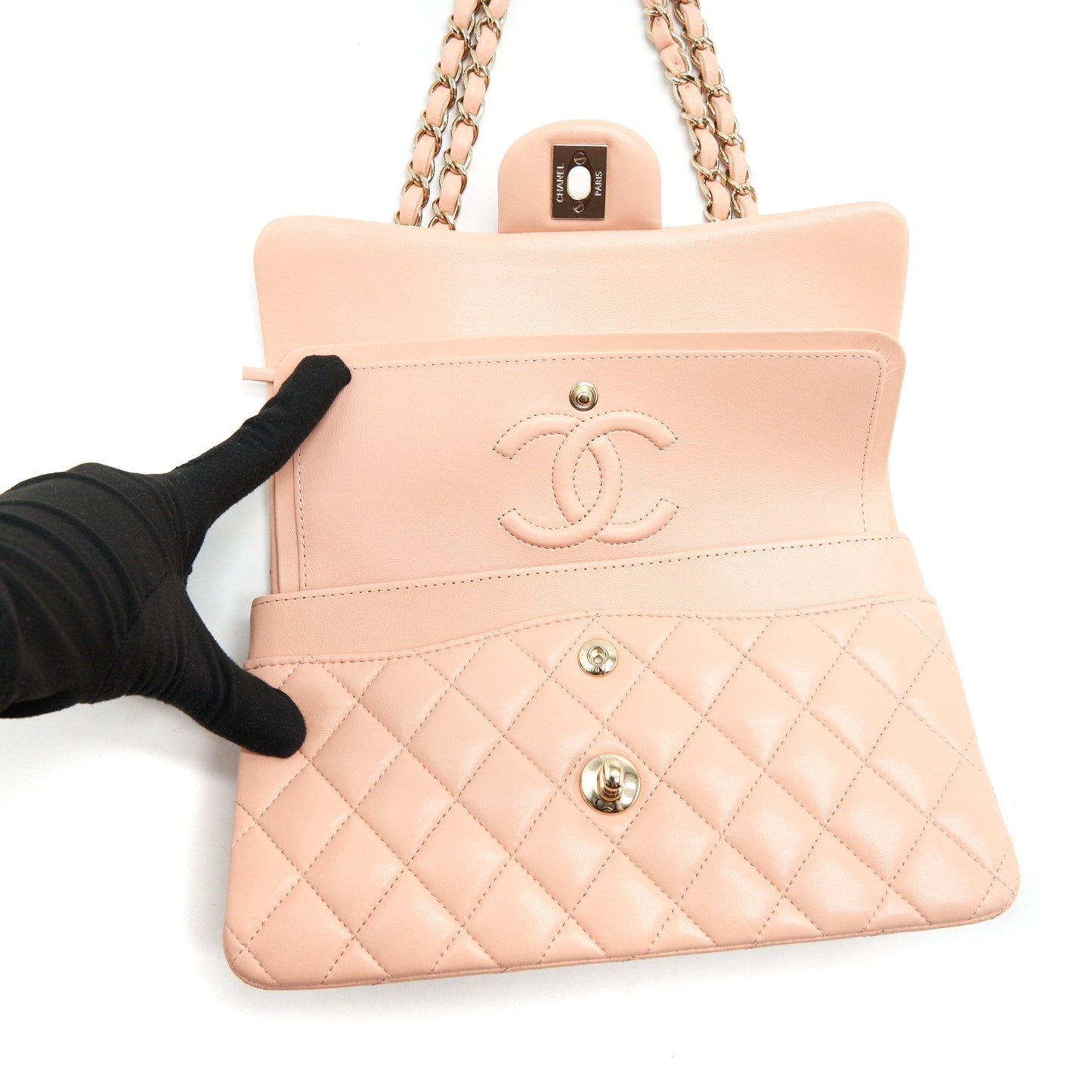 Chanel Small Classic Double Flap Bag Lambskin Pink L