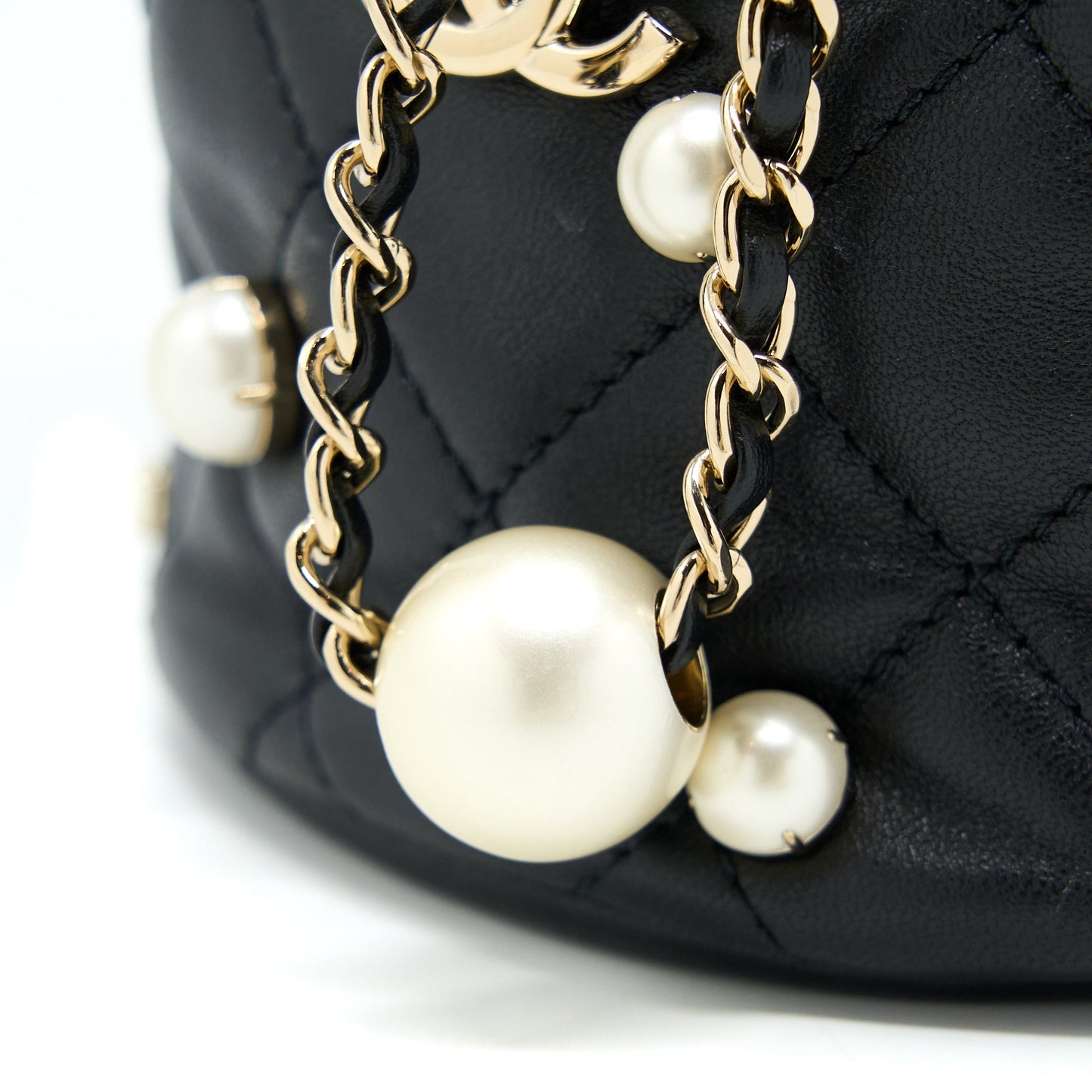 Chanel Mini Pearly Bucket Bag with Chain Lambskin Black L