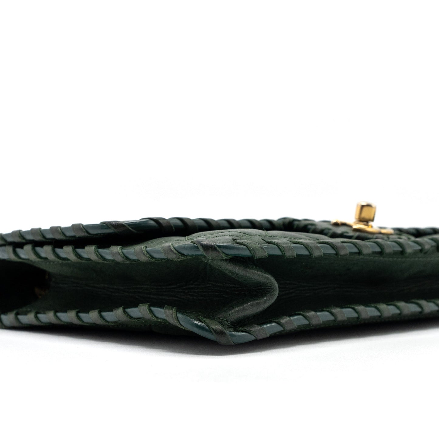 Chanel quilted flap bag calfskin green ruthenium