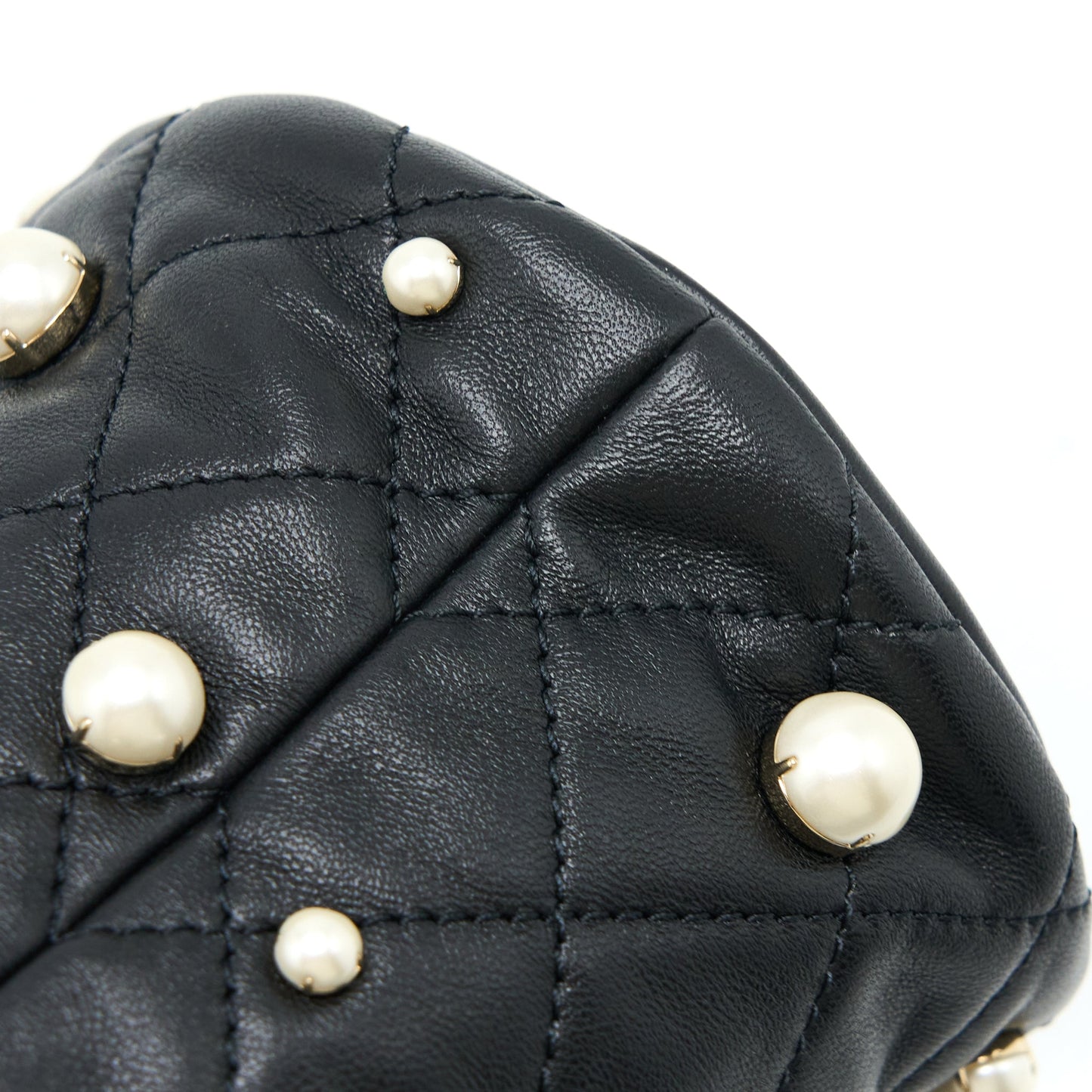 Chanel Mini Pearly Bucket Bag with Chain Lambskin Black L