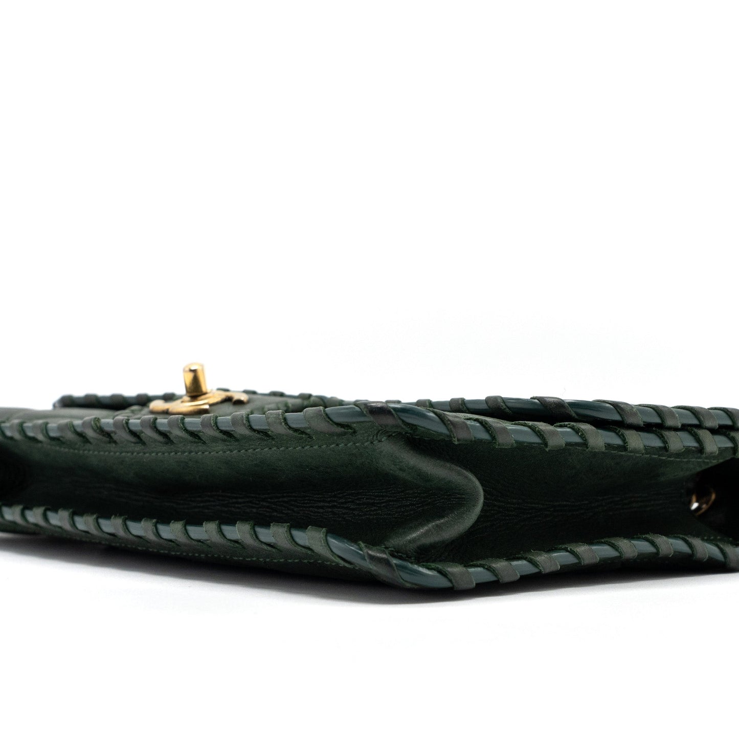 Chanel quilted flap bag calfskin green ruthenium
