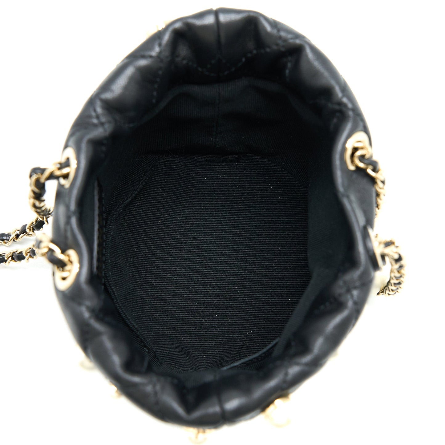 Chanel Mini Pearly Bucket Bag with Chain Lambskin Black L