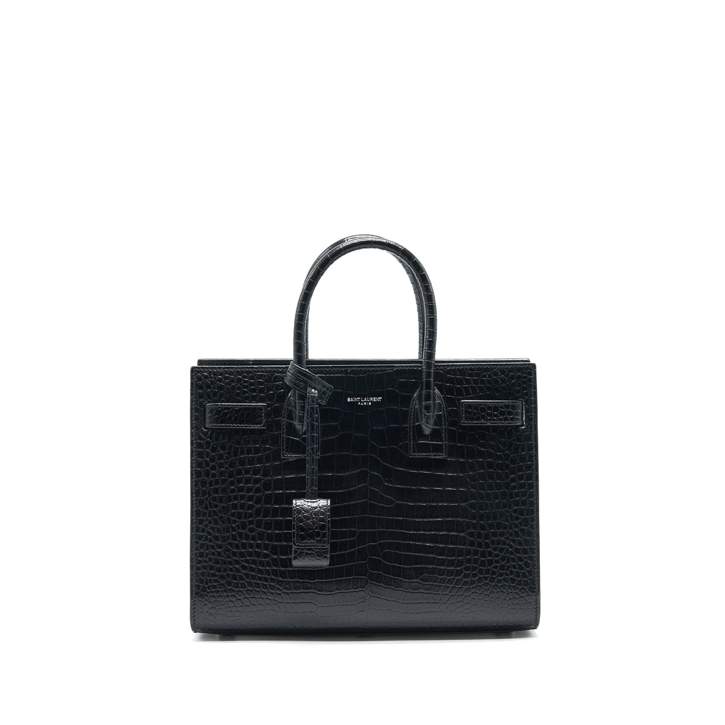 Saint Laurent Sac De Jour Baby in Crocodile-Embossed leather Black