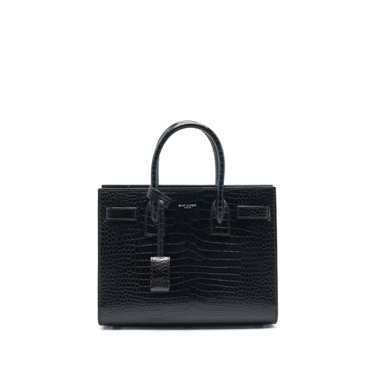 Saint Laurent Sac De Jour Baby in Crocodile-Embossed leather Black