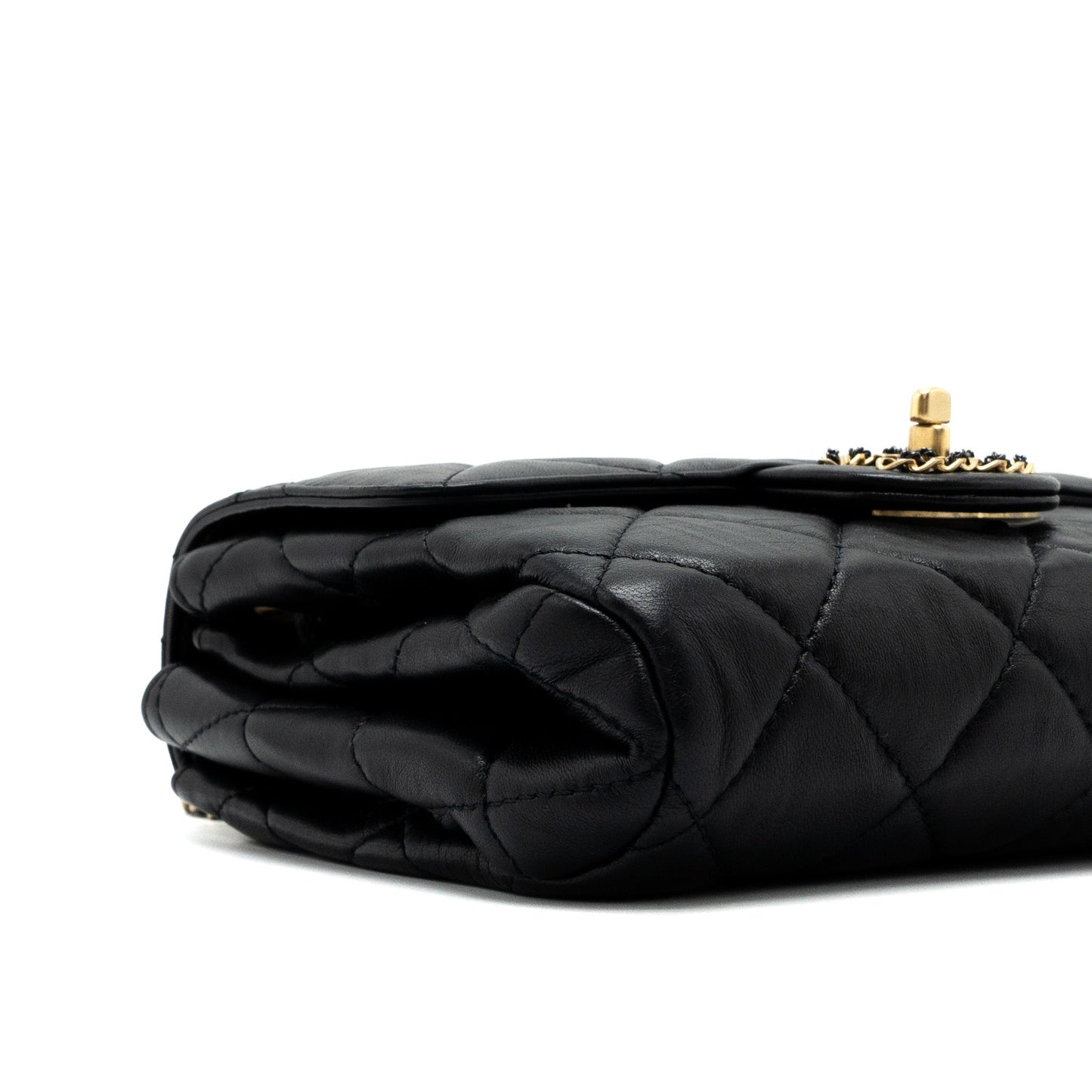 Chanel Quilted Square Flap Bag Goatskin Black Brushed  (Microchip)