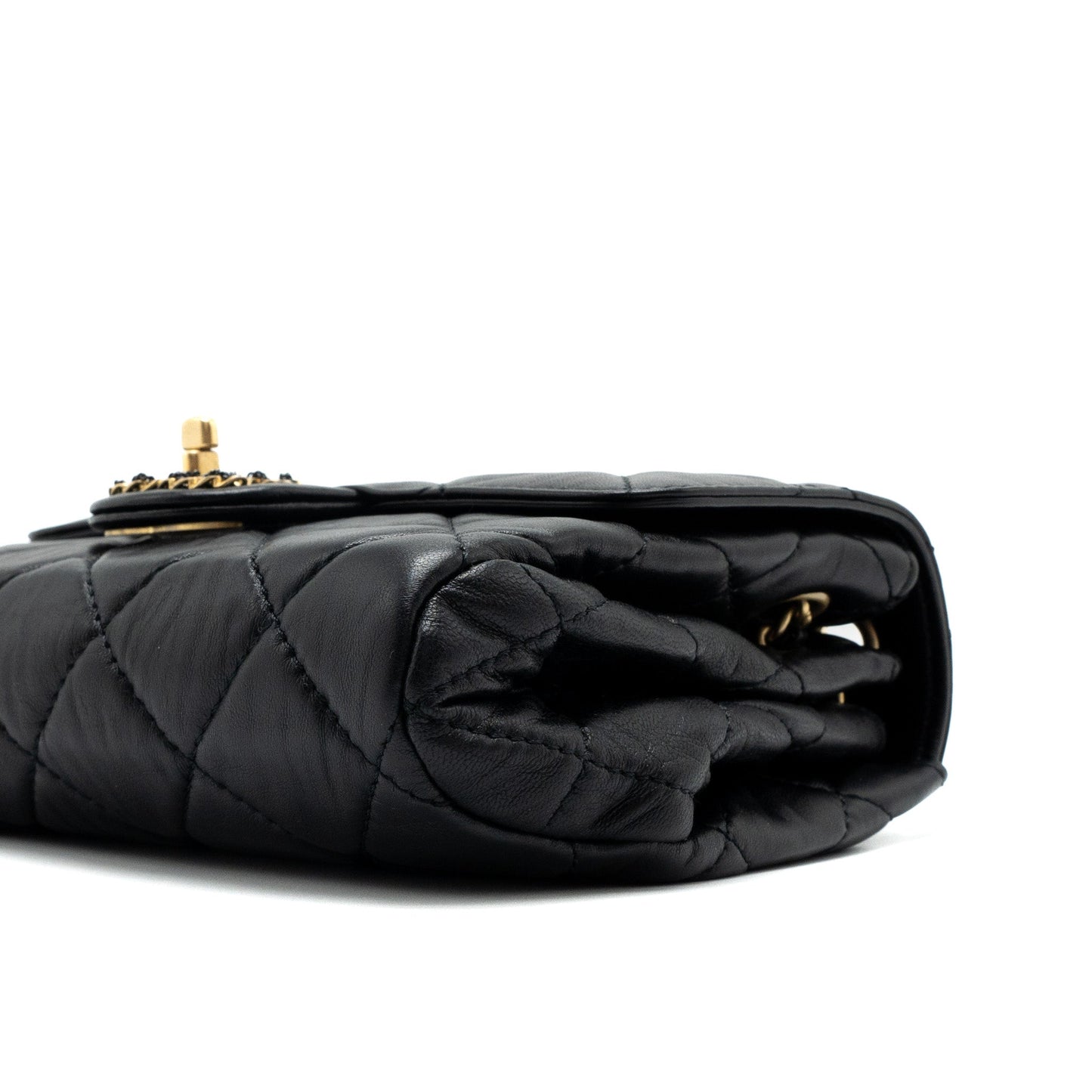 Chanel Quilted Square Flap Bag Goatskin Black Brushed  (Microchip)