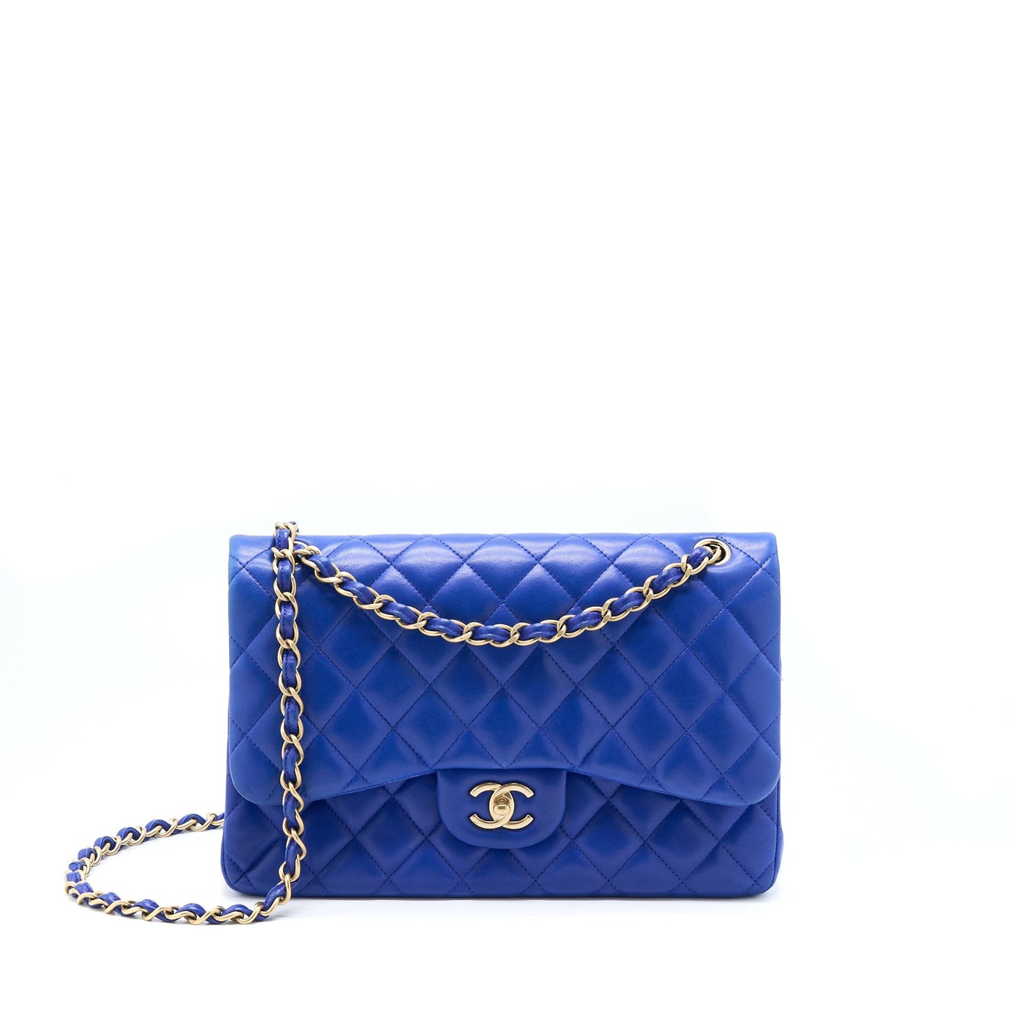 Chanel Jumbo Classic Double Flap Bag Lambskin Blue Brushed