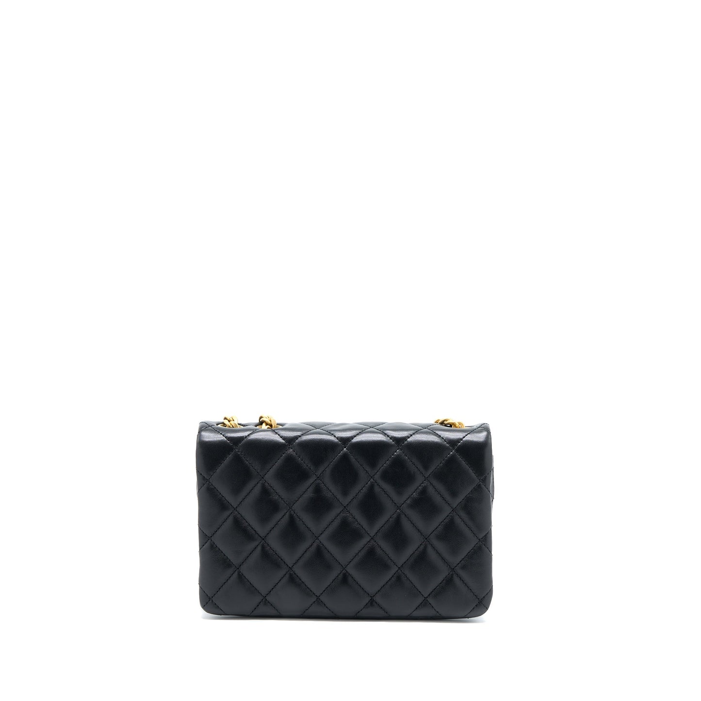 Chanel 22K Gold Pillar Adjustment Chain Flap Bag Lambskin Black  (Microchip)