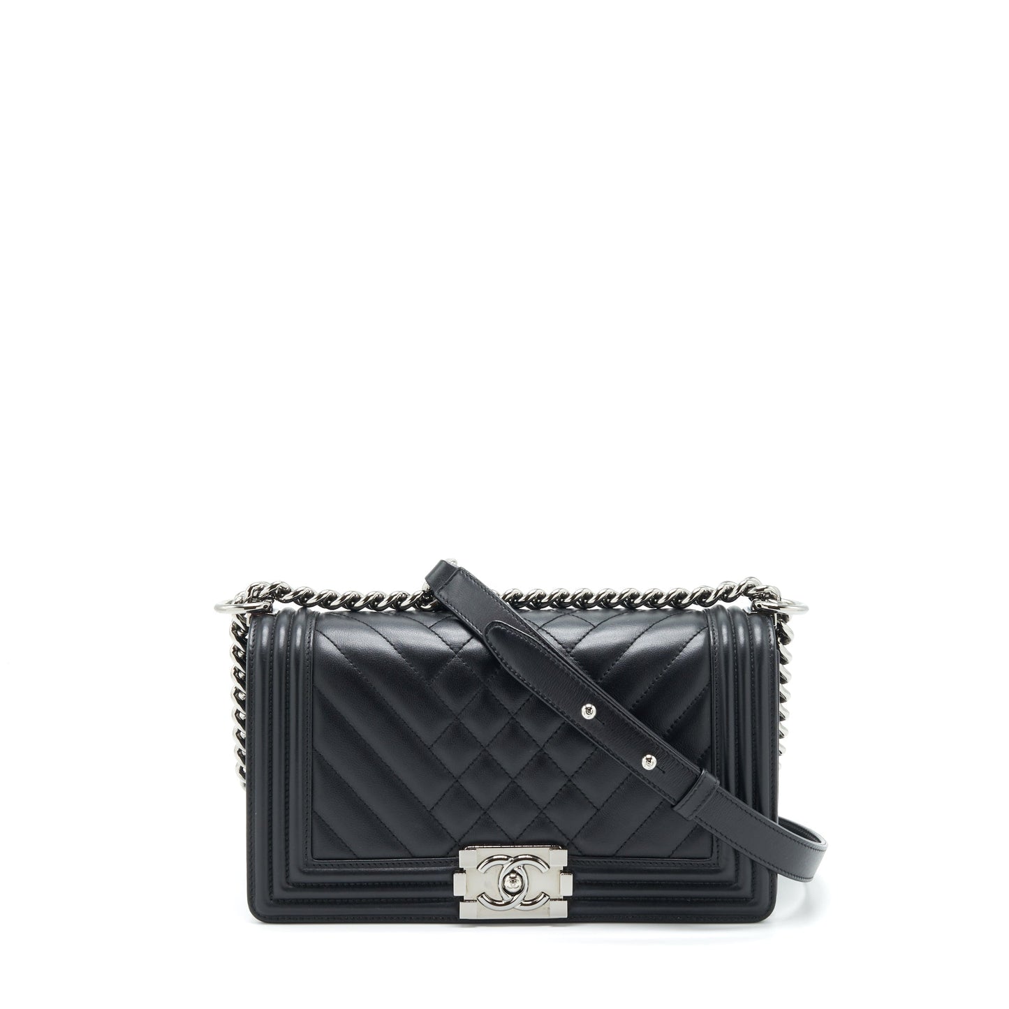 Chanel Medium Boy Bag Quilted And Chevron Calfskin Black