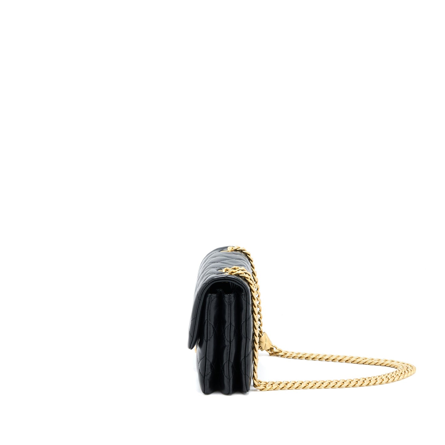 Chanel 22K Gold Pillar Adjustment Chain Flap Bag Lambskin Black  (Microchip)