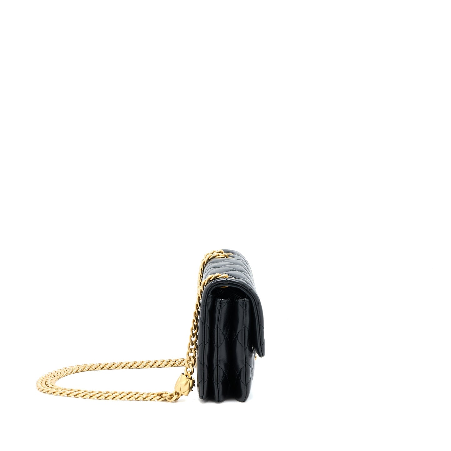 Chanel 22K Gold Pillar Adjustment Chain Flap Bag Lambskin Black  (Microchip)