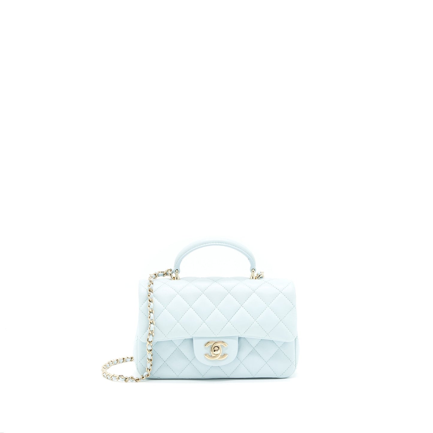 Chanel 21K Mini Top Handle Rectangular Flap Bag Pastel Blue L