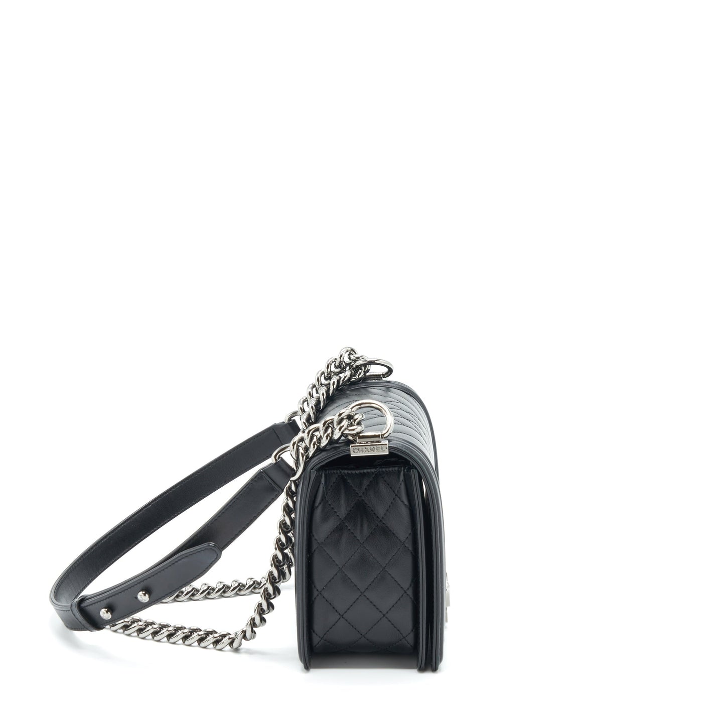 Chanel Medium Boy Bag Quilted And Chevron Calfskin Black