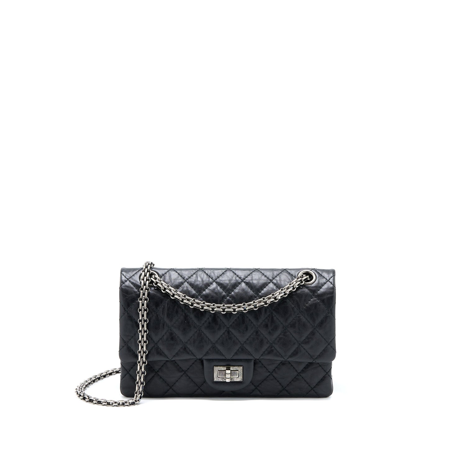 Chanel Small 2.55 255 Double Flap Bag Calfskin Black Ruthenium