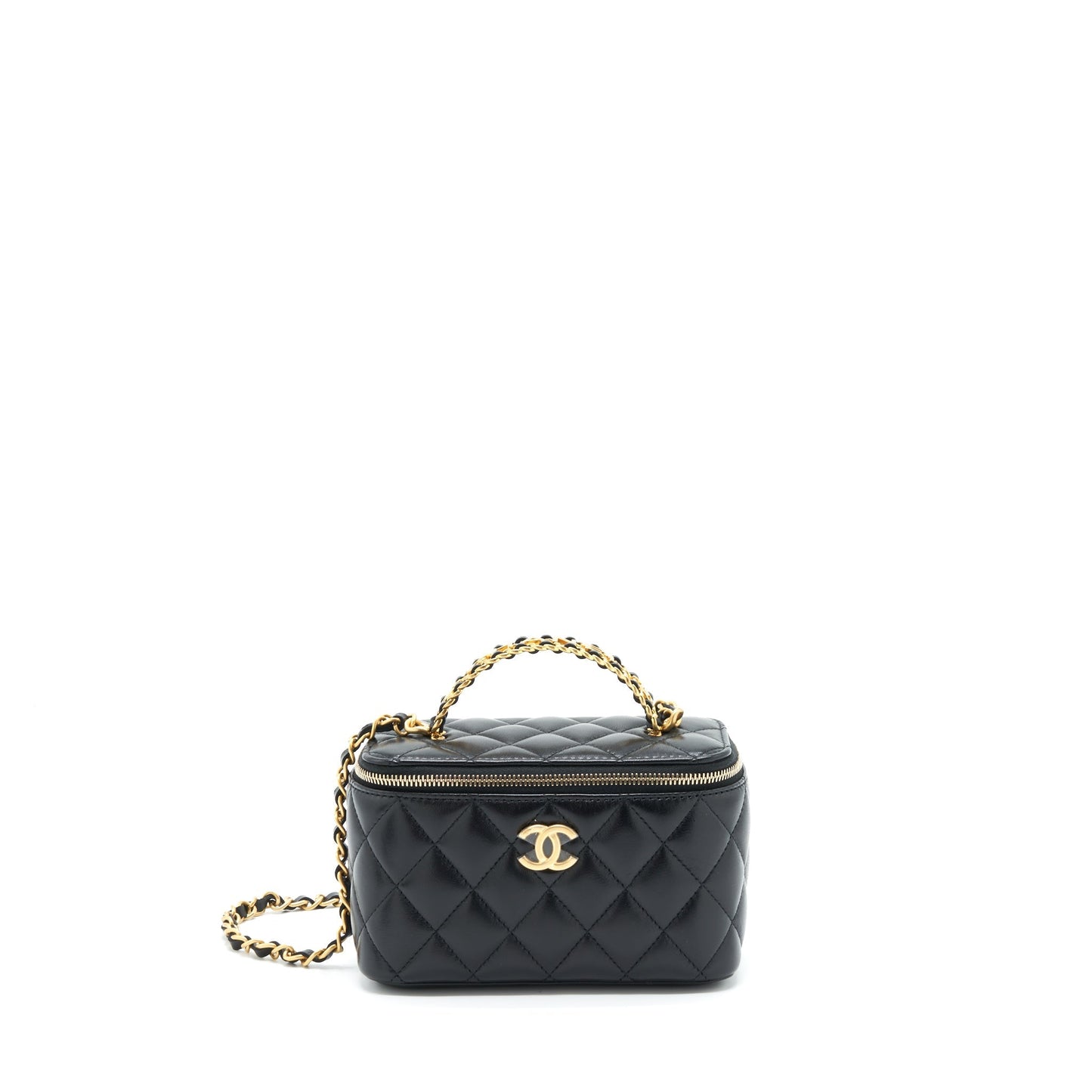 Chanel 22S Letter Top Handle Long Vanity With Chain Lambskin Black