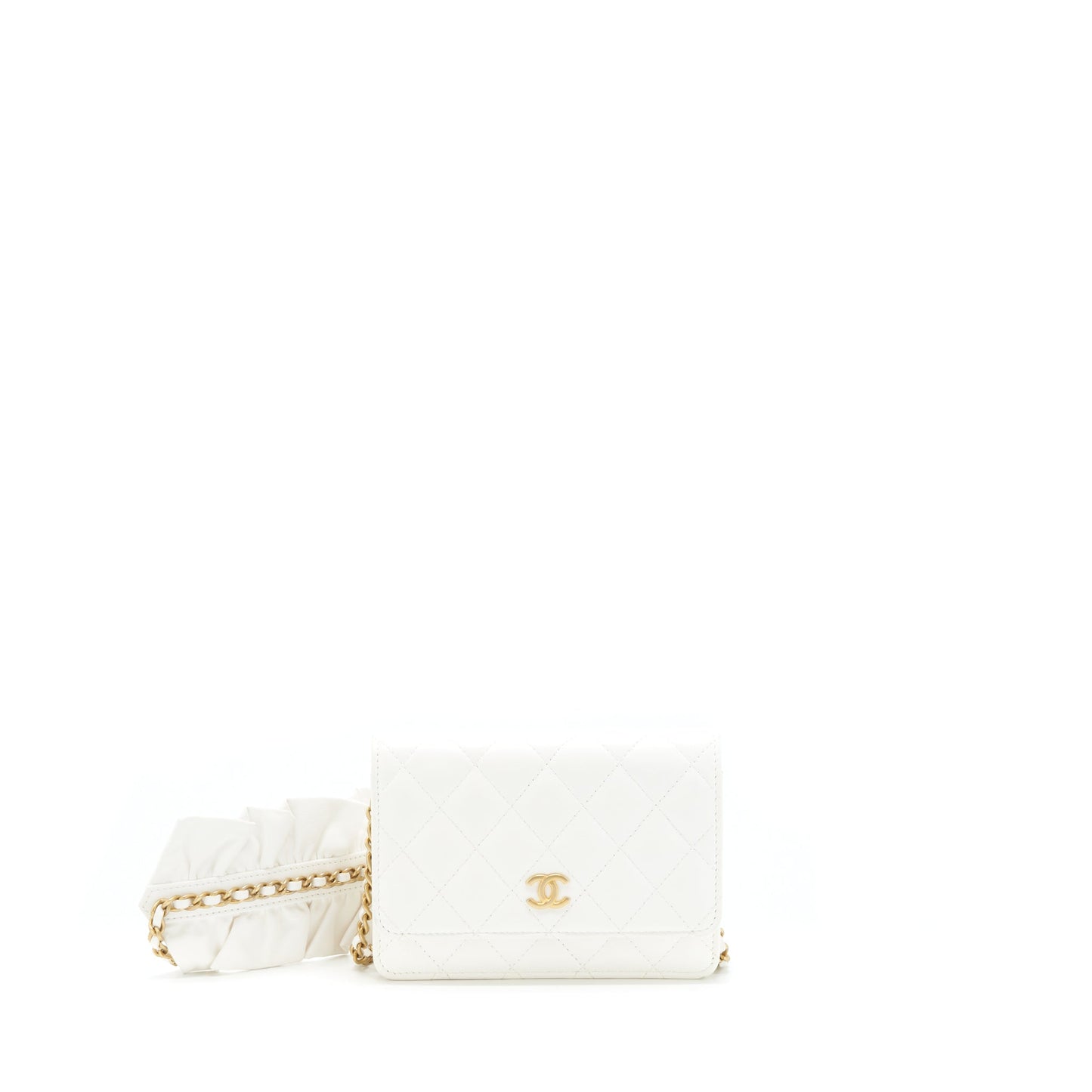 Chanel Small Wallet On Chain With Ribbon Chain Lambskin White