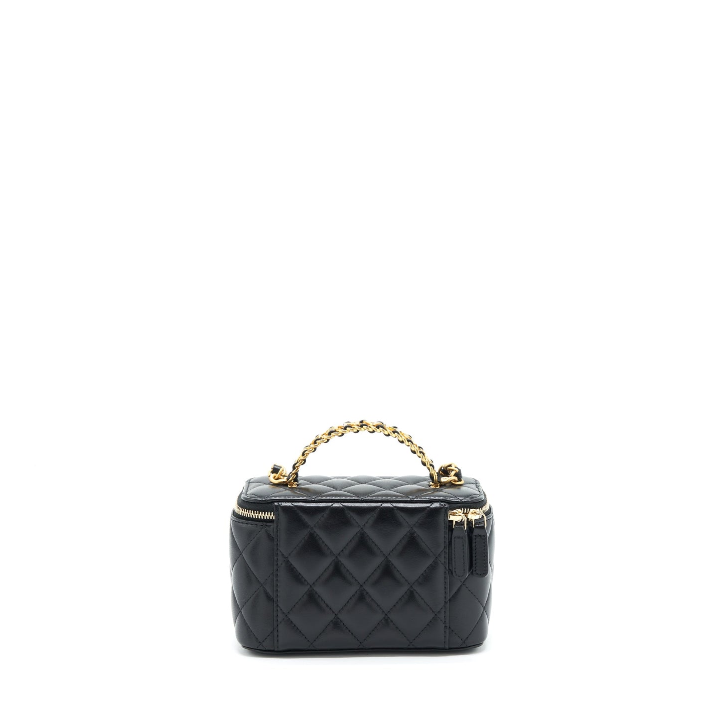 Chanel 22S Letter Top Handle Long Vanity With Chain Lambskin Black