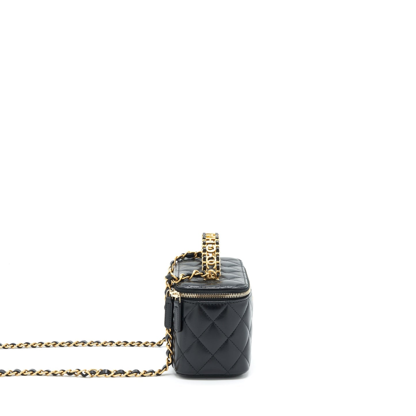 Chanel 22S Letter Top Handle Long Vanity With Chain Lambskin Black