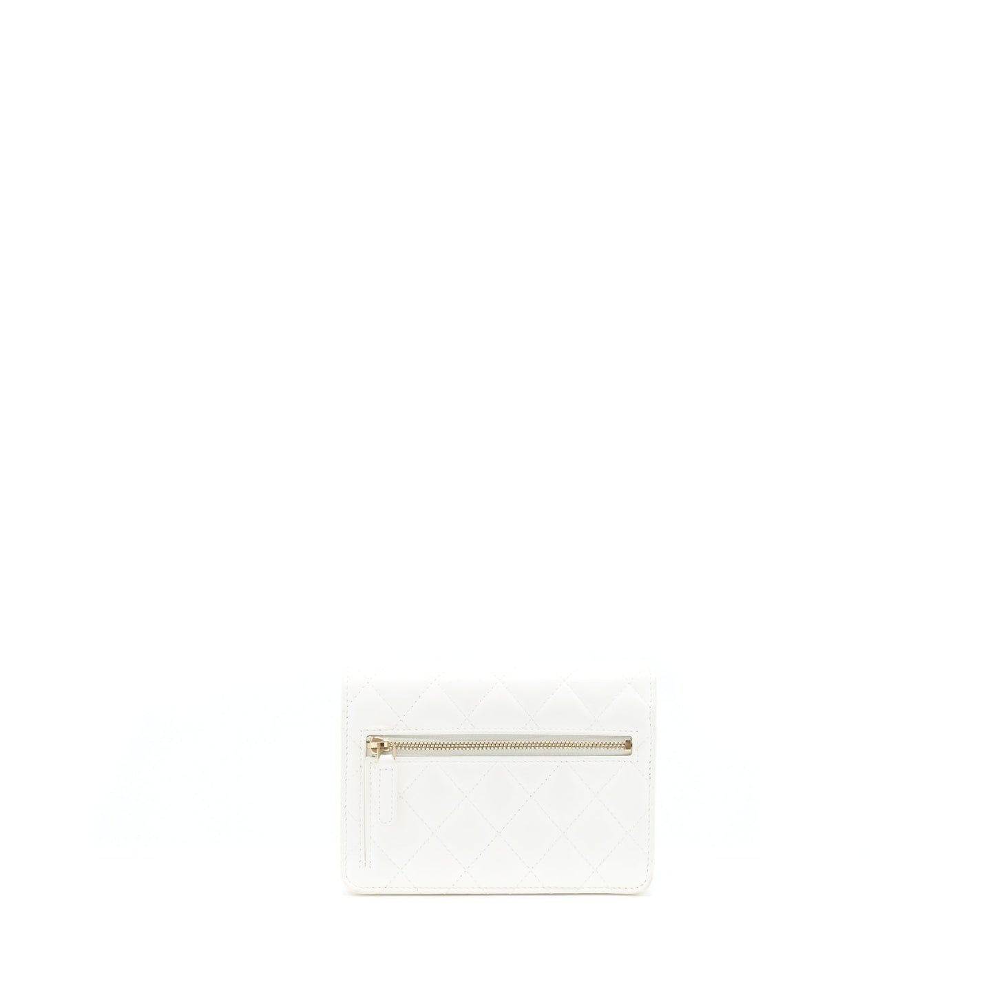 Chanel Small Wallet On Chain With Ribbon Chain Lambskin White