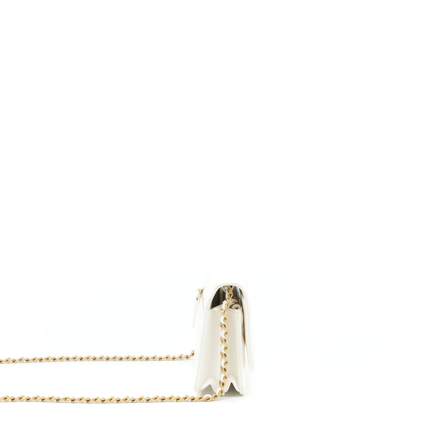 Chanel Small Wallet On Chain With Ribbon Chain Lambskin White