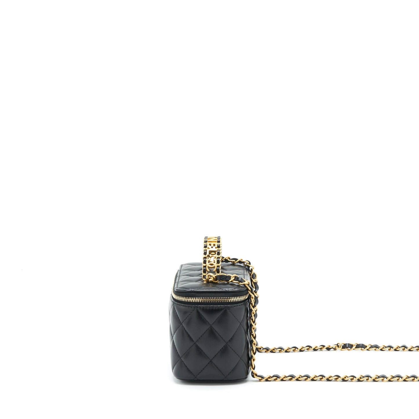 Chanel 22S Letter Top Handle Long Vanity With Chain Lambskin Black