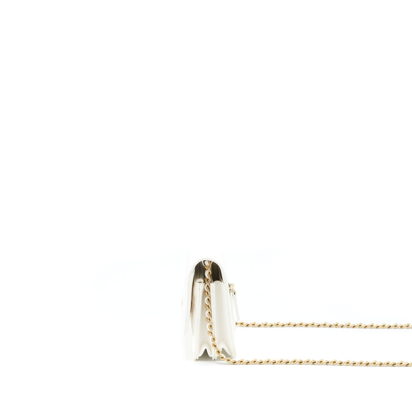 Chanel Small Wallet On Chain With Ribbon Chain Lambskin White